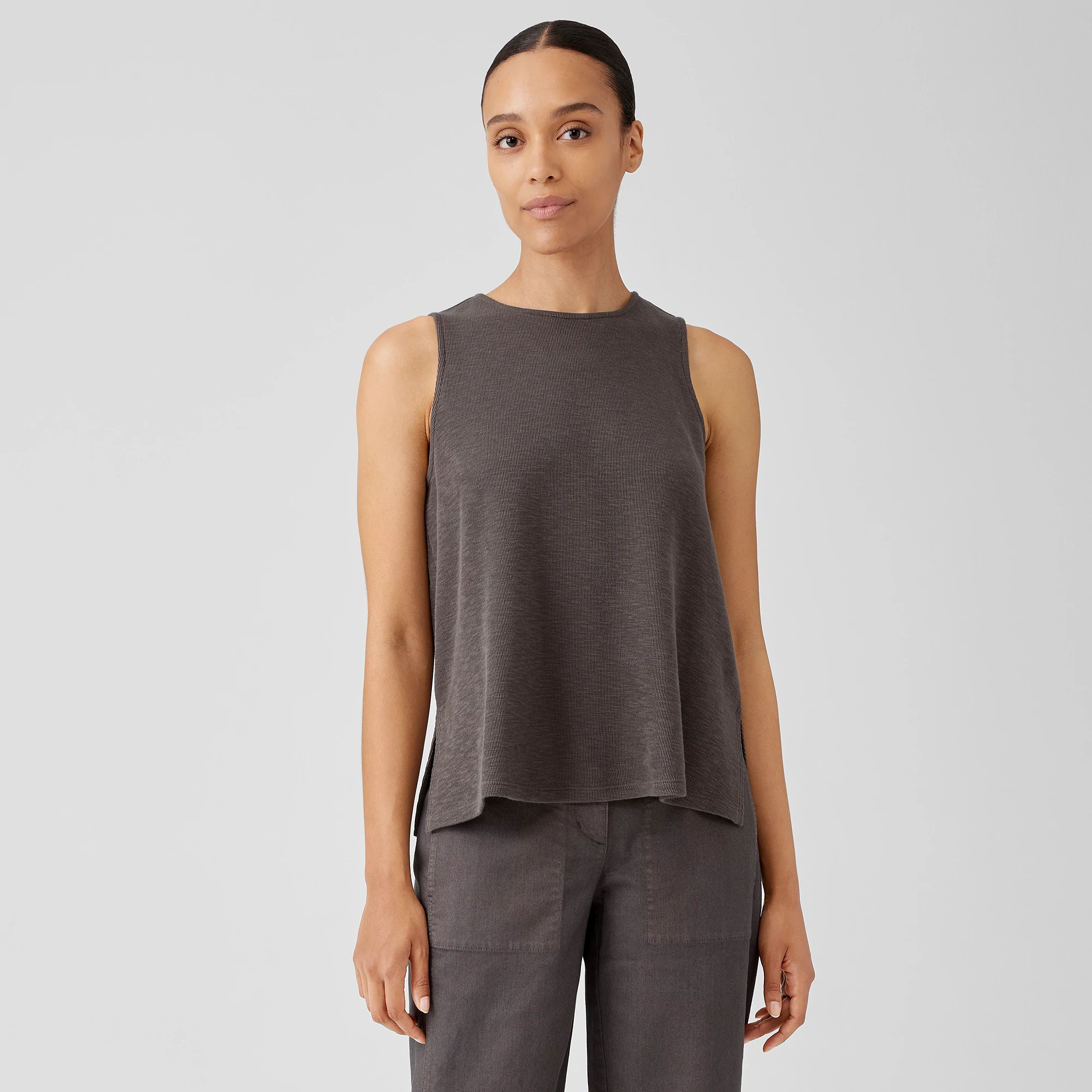 Organic Cotton Slubby Rib Knit Crew Neck Tank | EILEEN FISHER