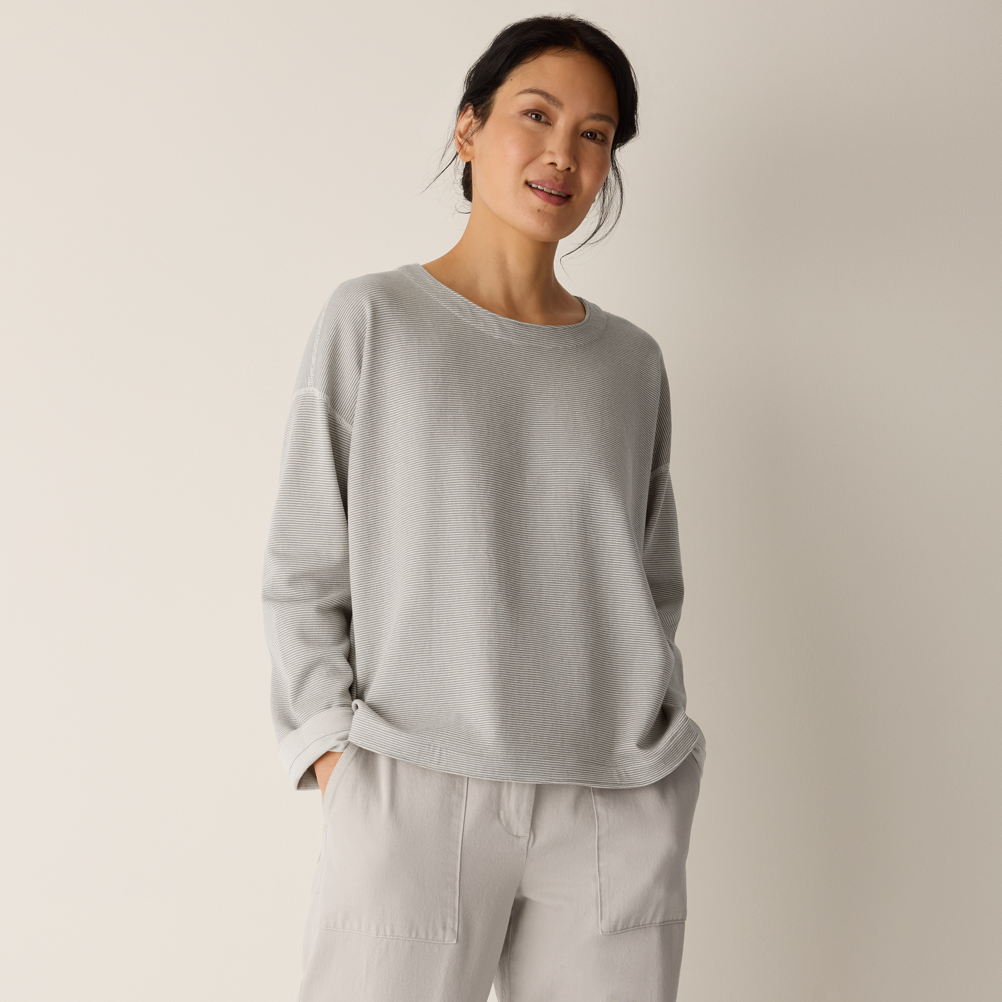 Doubleknit Organic Cotton Stripe Reversible Top | EILEEN FISHER