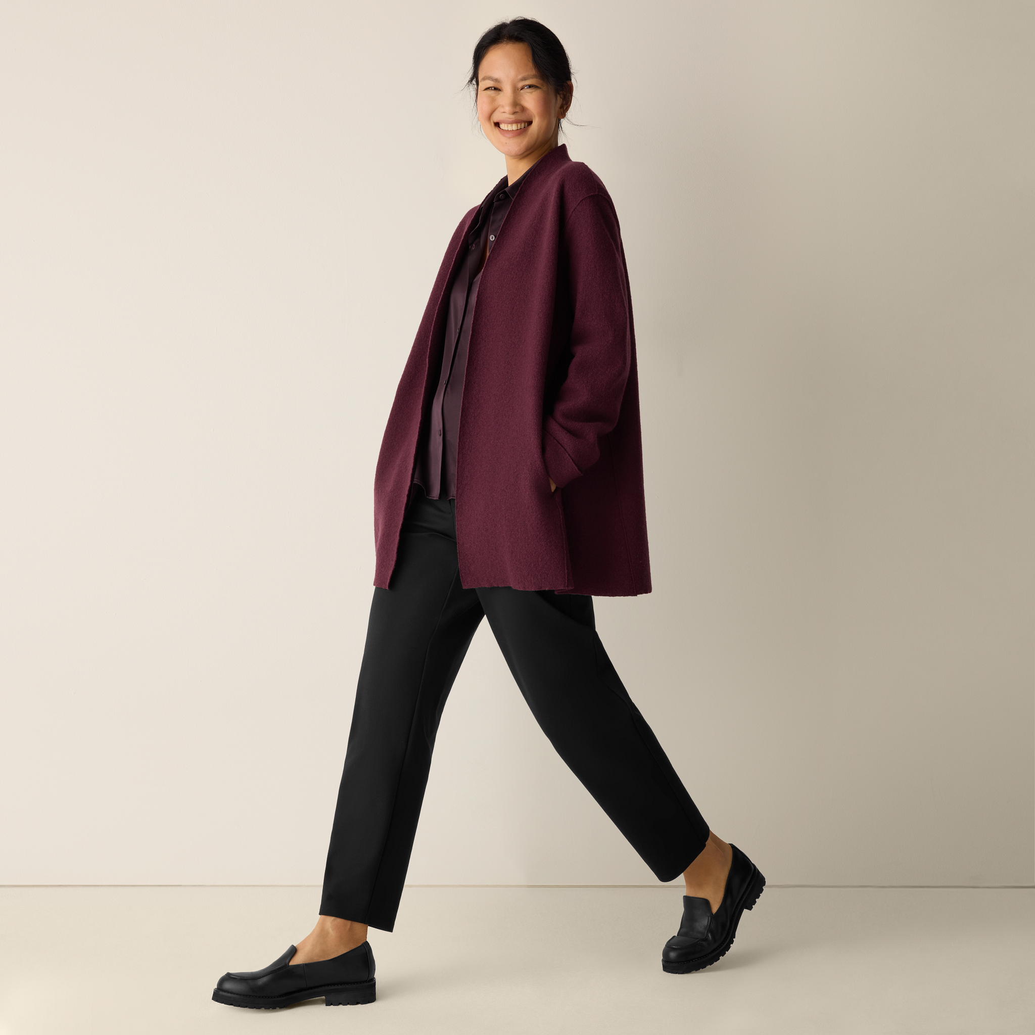 Lightweight Boiled Wool High Collar Jacket in Regenerative