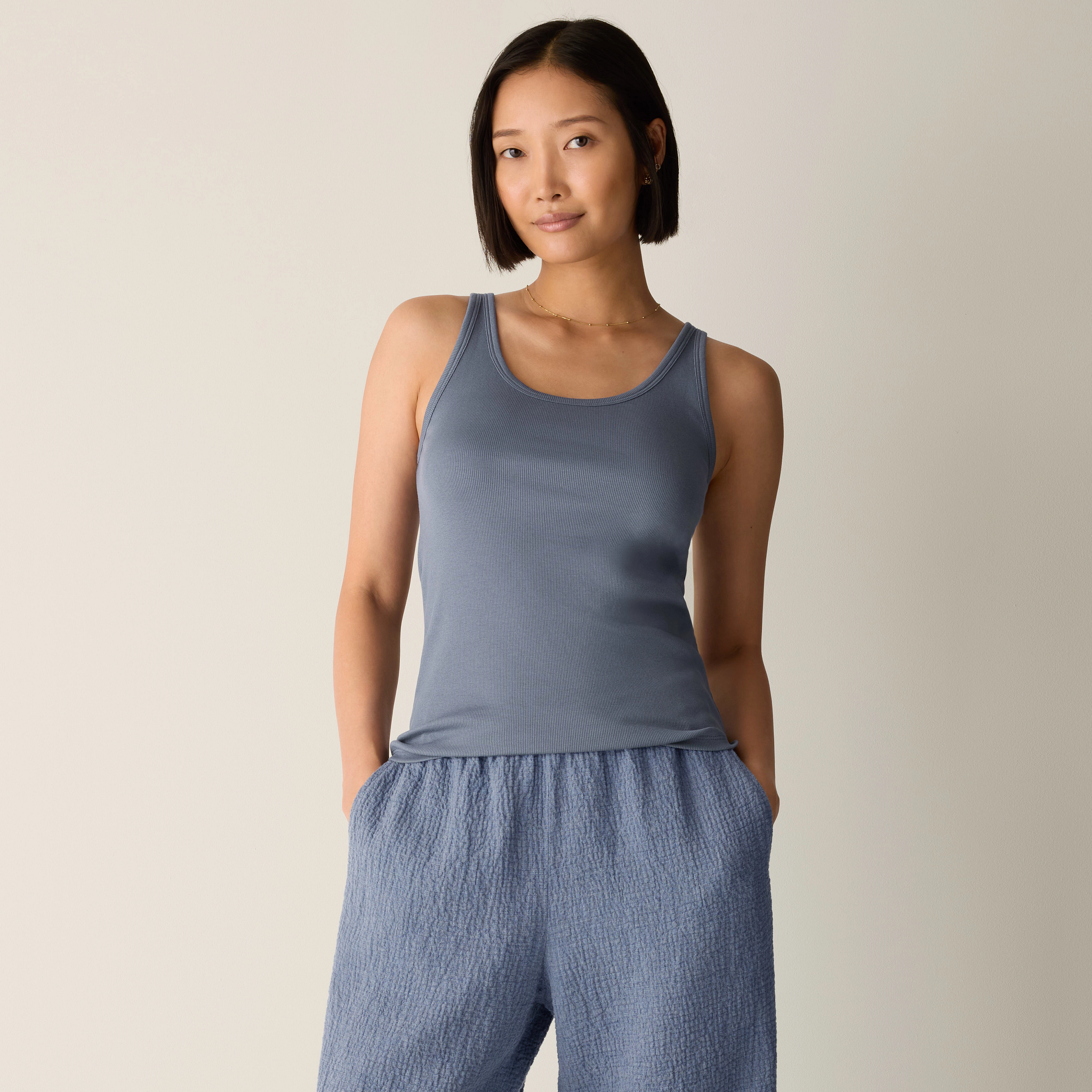 Organic Cotton Stretch Rib Scoop Neck Tank