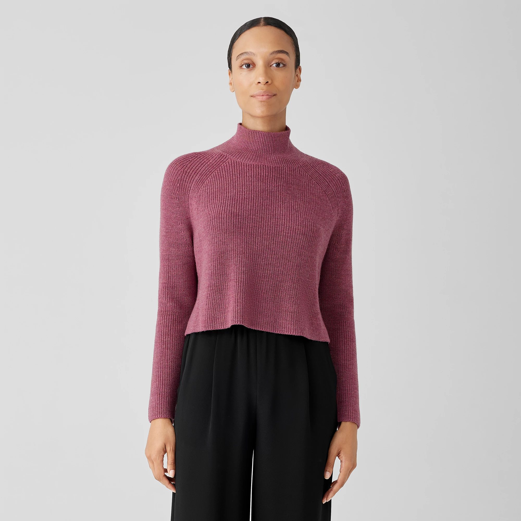Merino Cropped Turtleneck Top in 