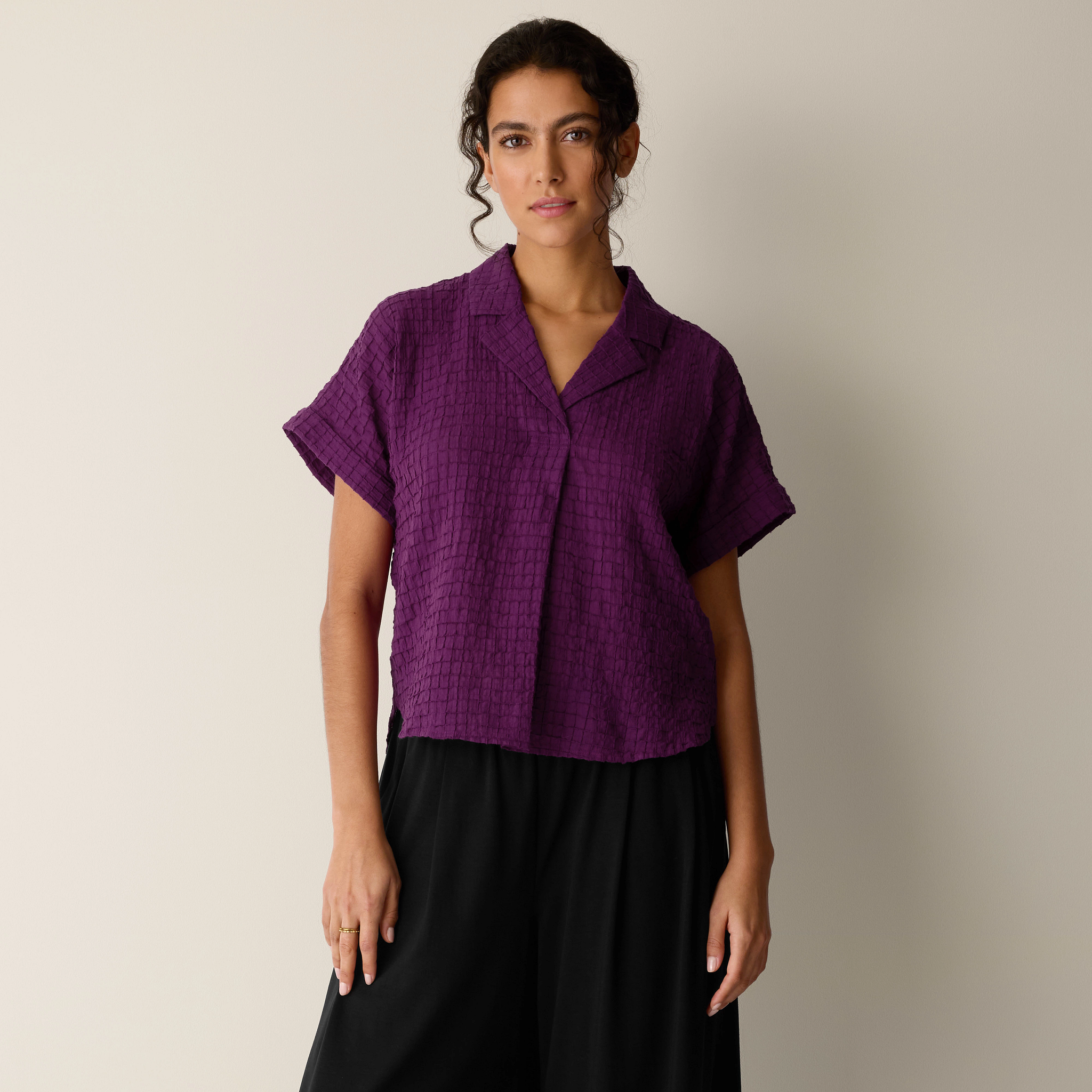 Organic Cotton Voile Box Notch Collar Shirt from EILEEN FISHER - $178