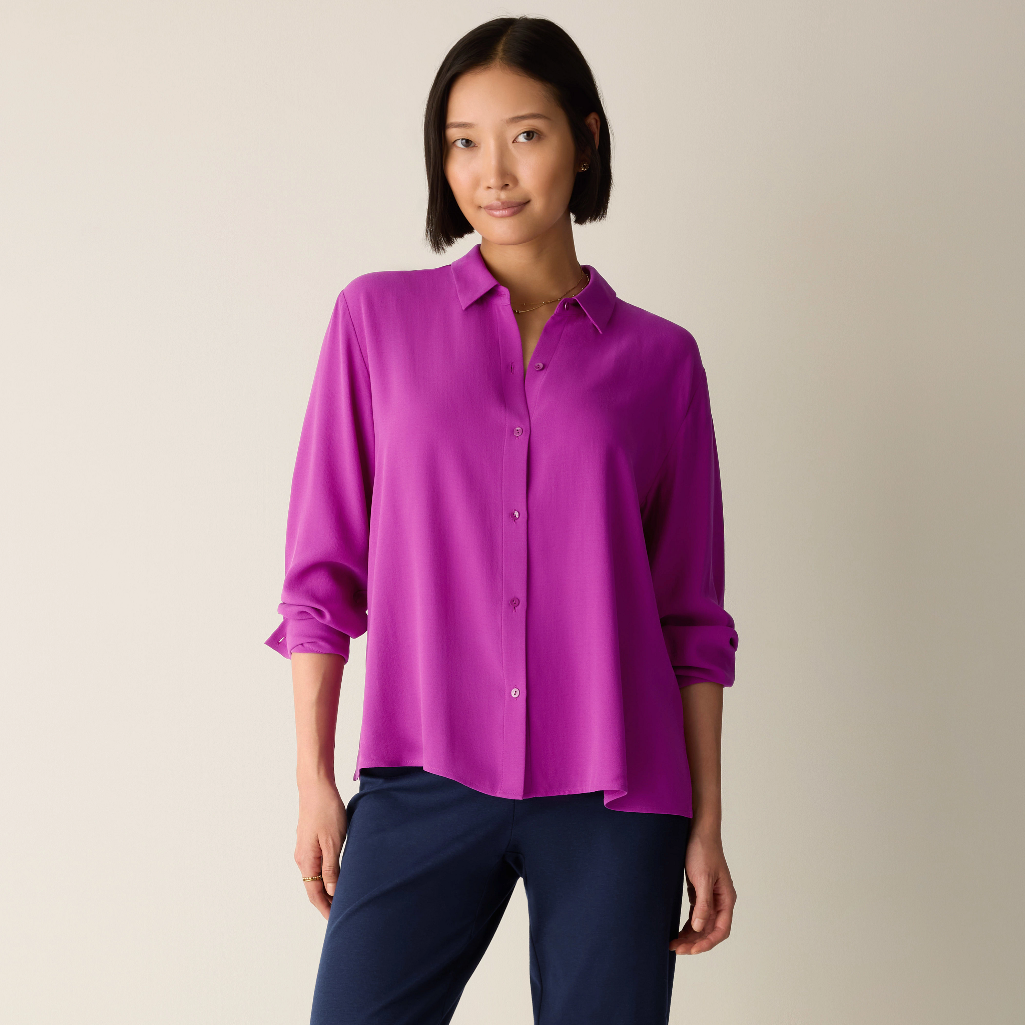 Silk Georgette Crepe Classic Collar Shirt from EILEEN FISHER - $288