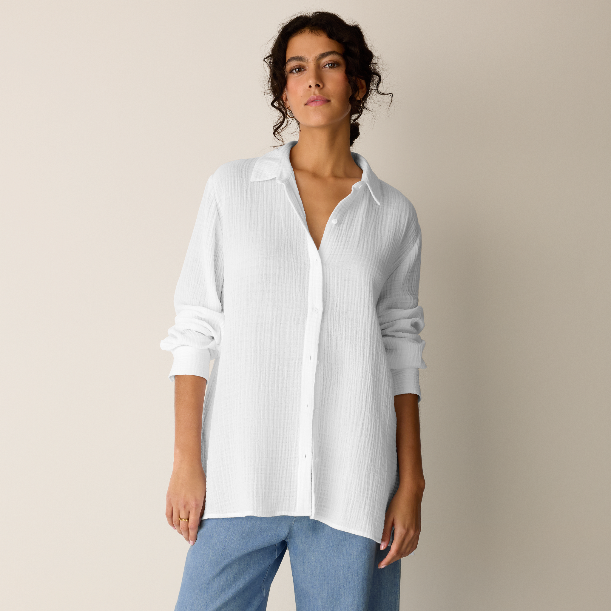 Organic Cotton Lofty Gauze Classic Collar Shirt from EILEEN FISHER - $148