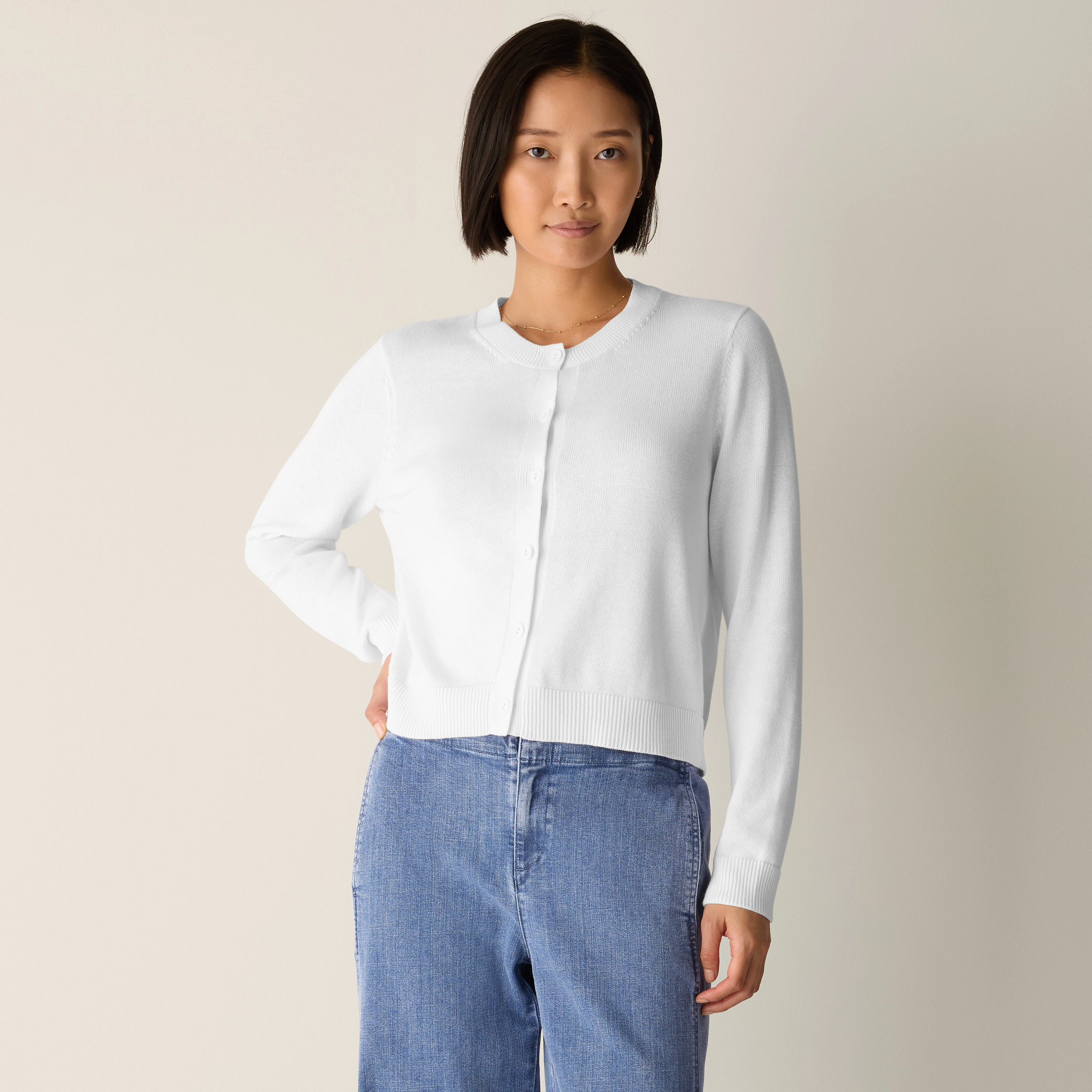 Peruvian Cotton Blend Crew Neck Cardigan