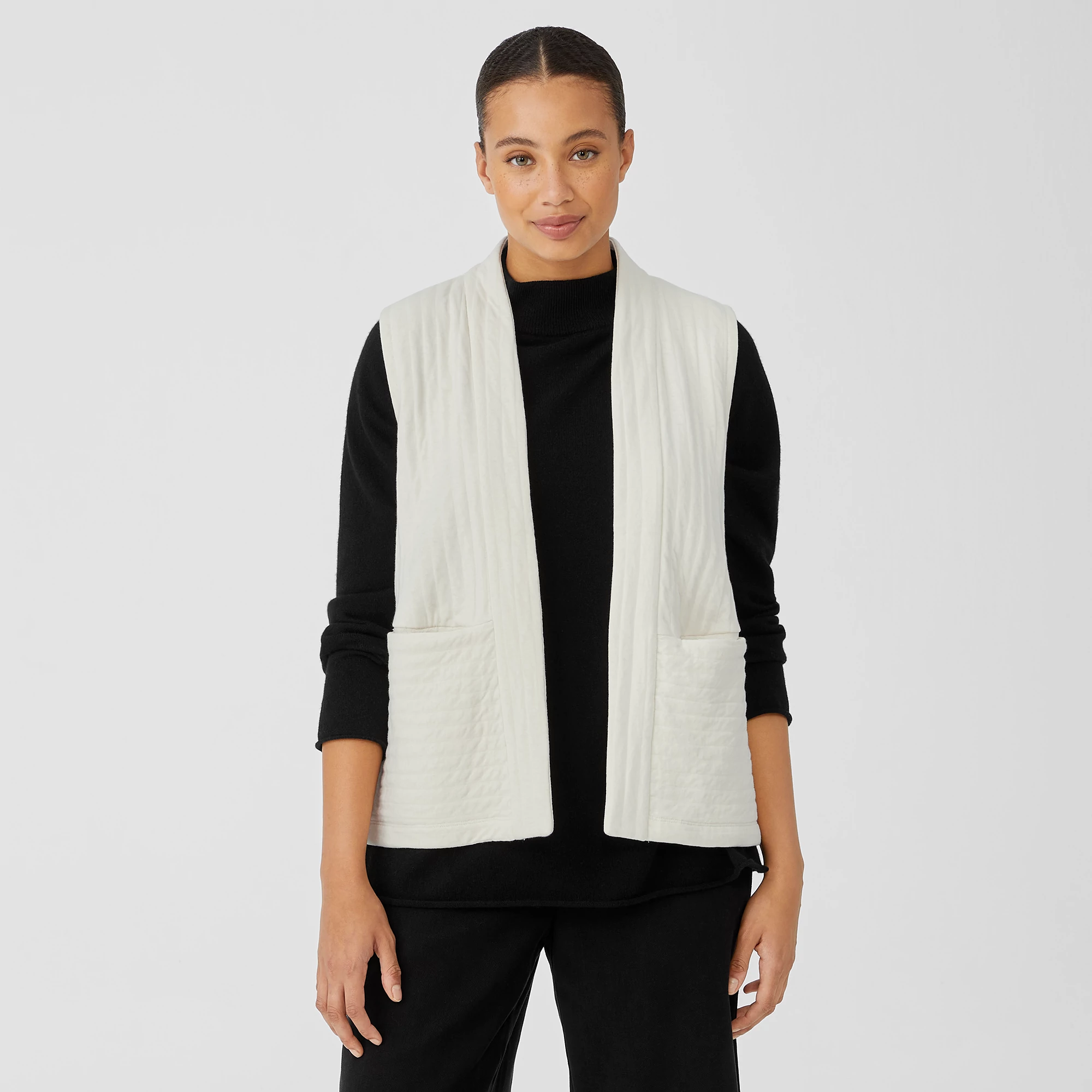 Organic Cotton Channels High Collar Vest EILEEN FISHER