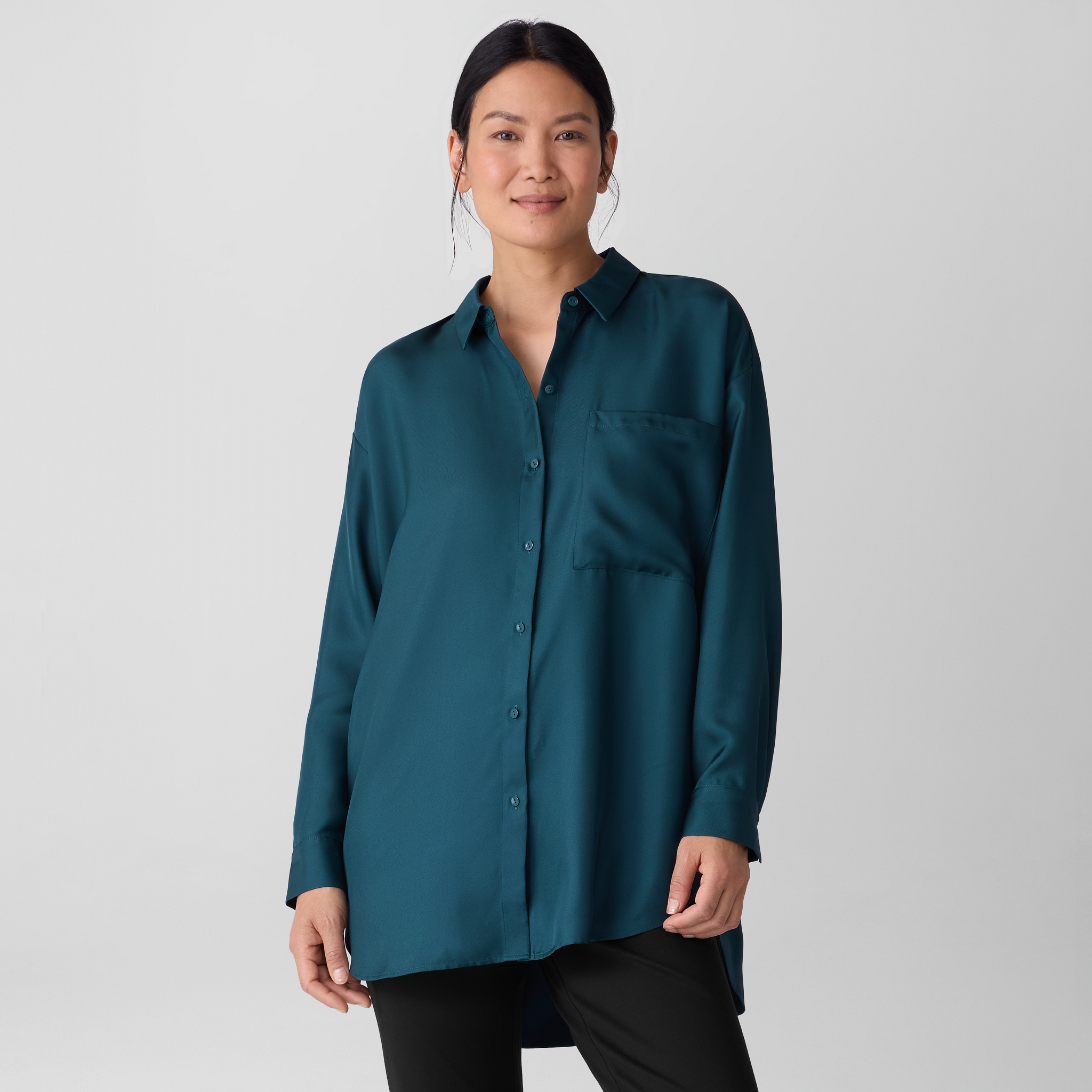 Silk Twill Classic Collar Long Shirt
