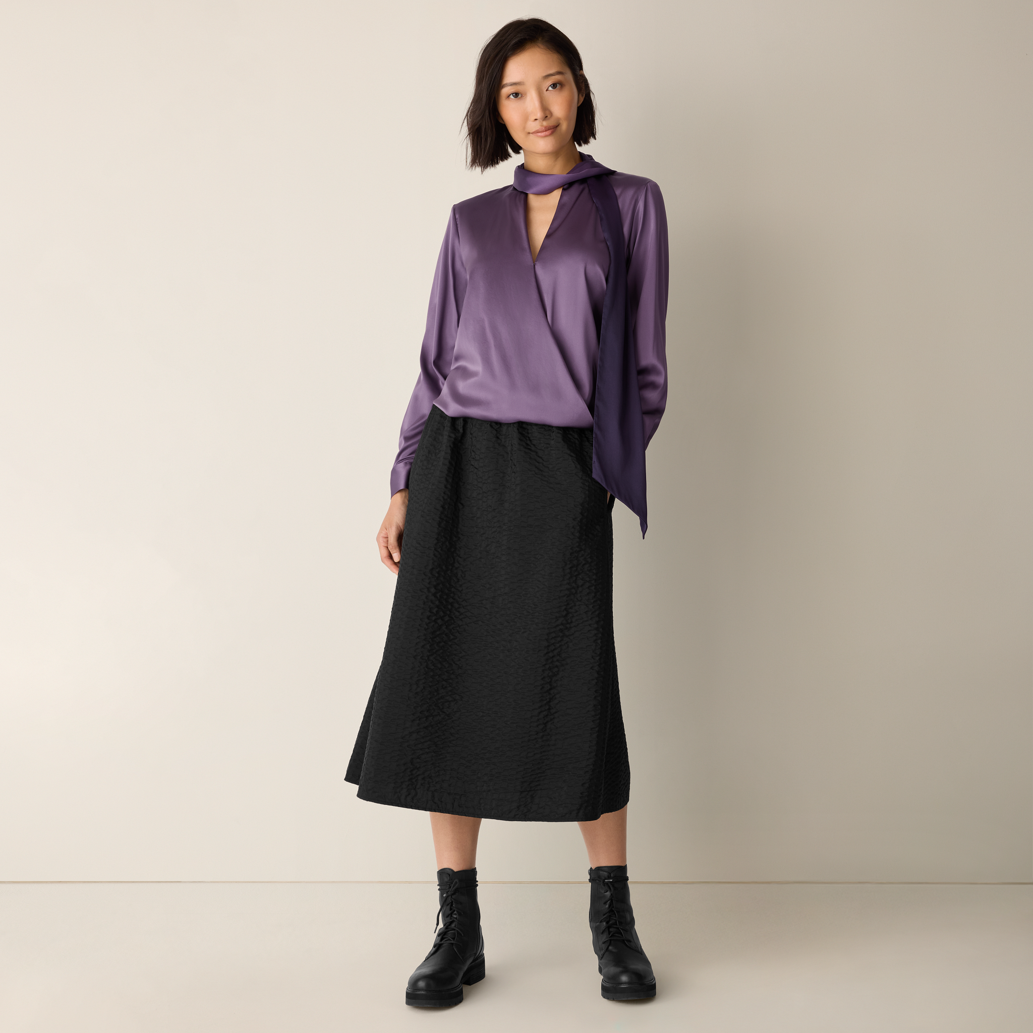 Stretch Silk Charmeuse Wrap Top