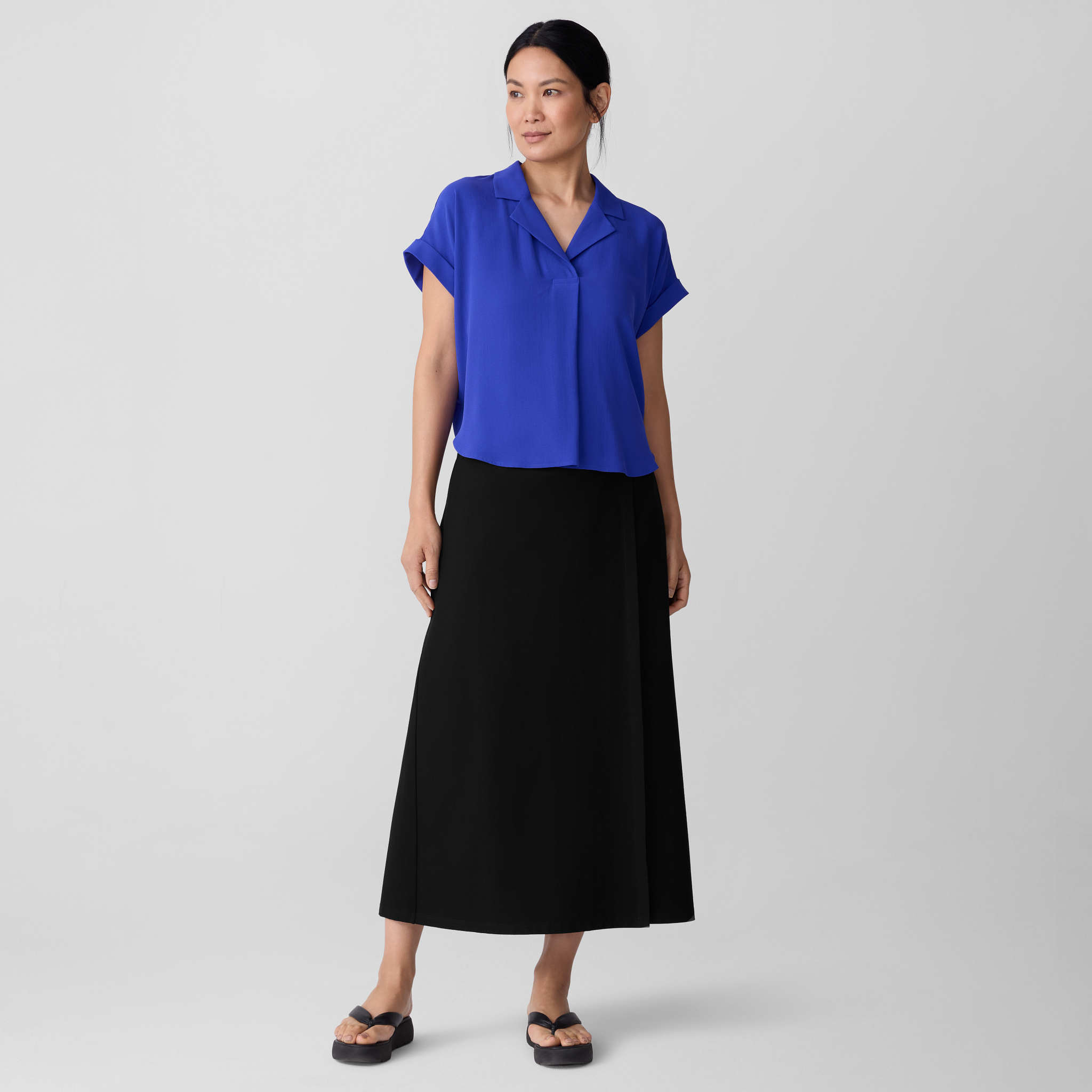 Silk Georgette Crepe Notch Collar Top | EILEEN FISHER