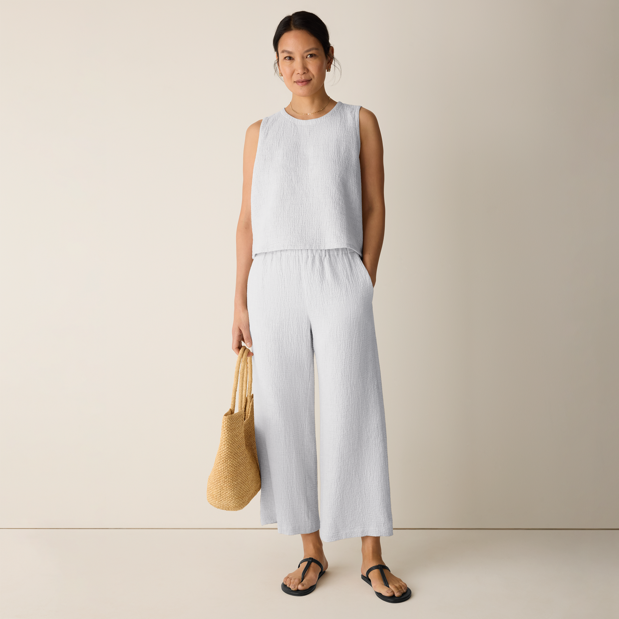 Organic Cotton Doubleweave Wide-Leg Pant