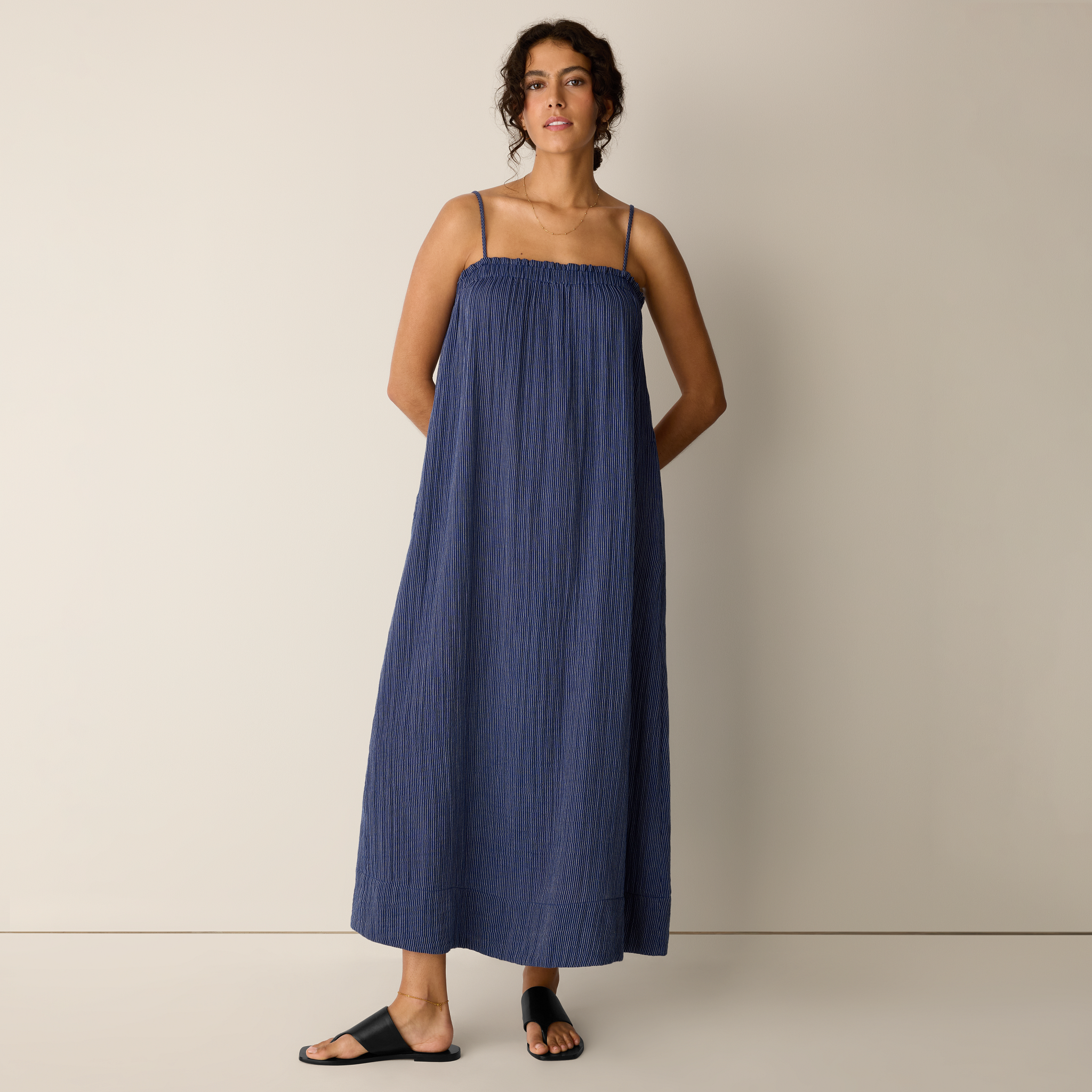 Striped Organic Cotton Gauze Cami Dress from EILEEN FISHER - $188