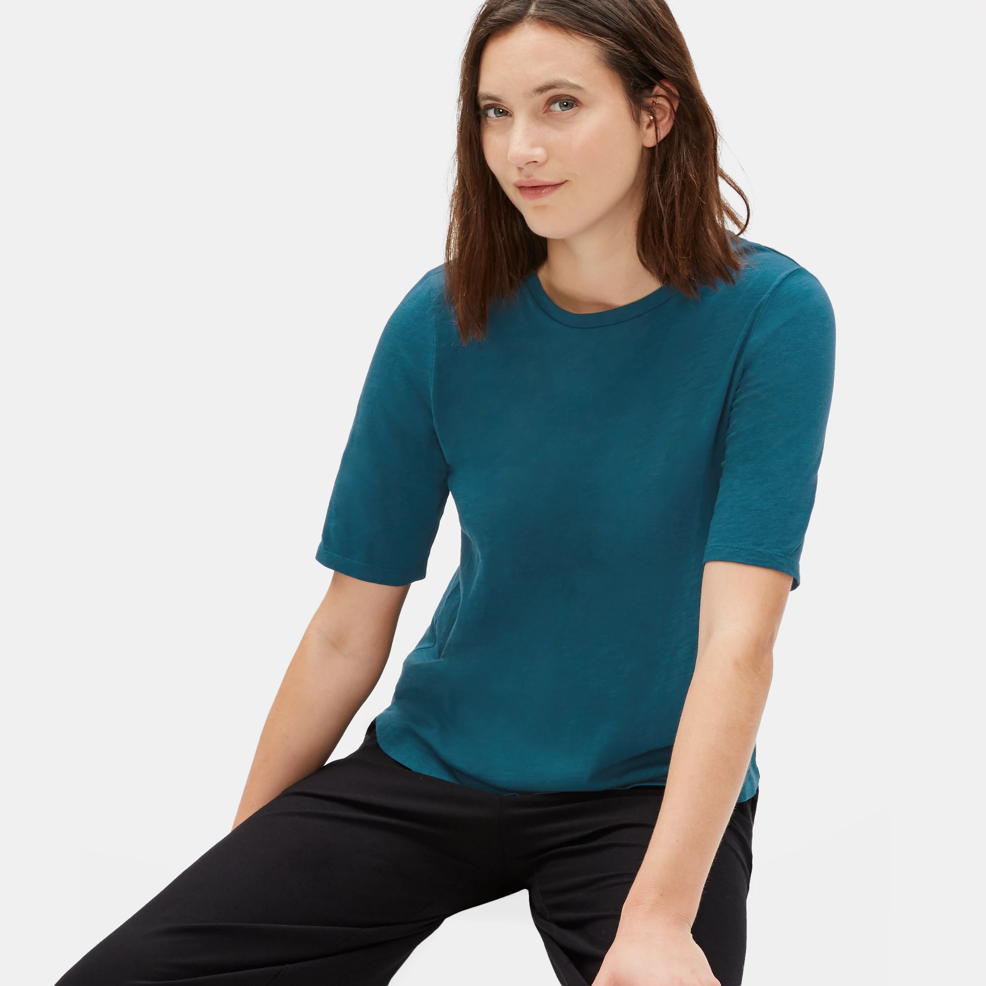 Organic Cotton Slub ElbowSleeve Tee EILEEN FISHER