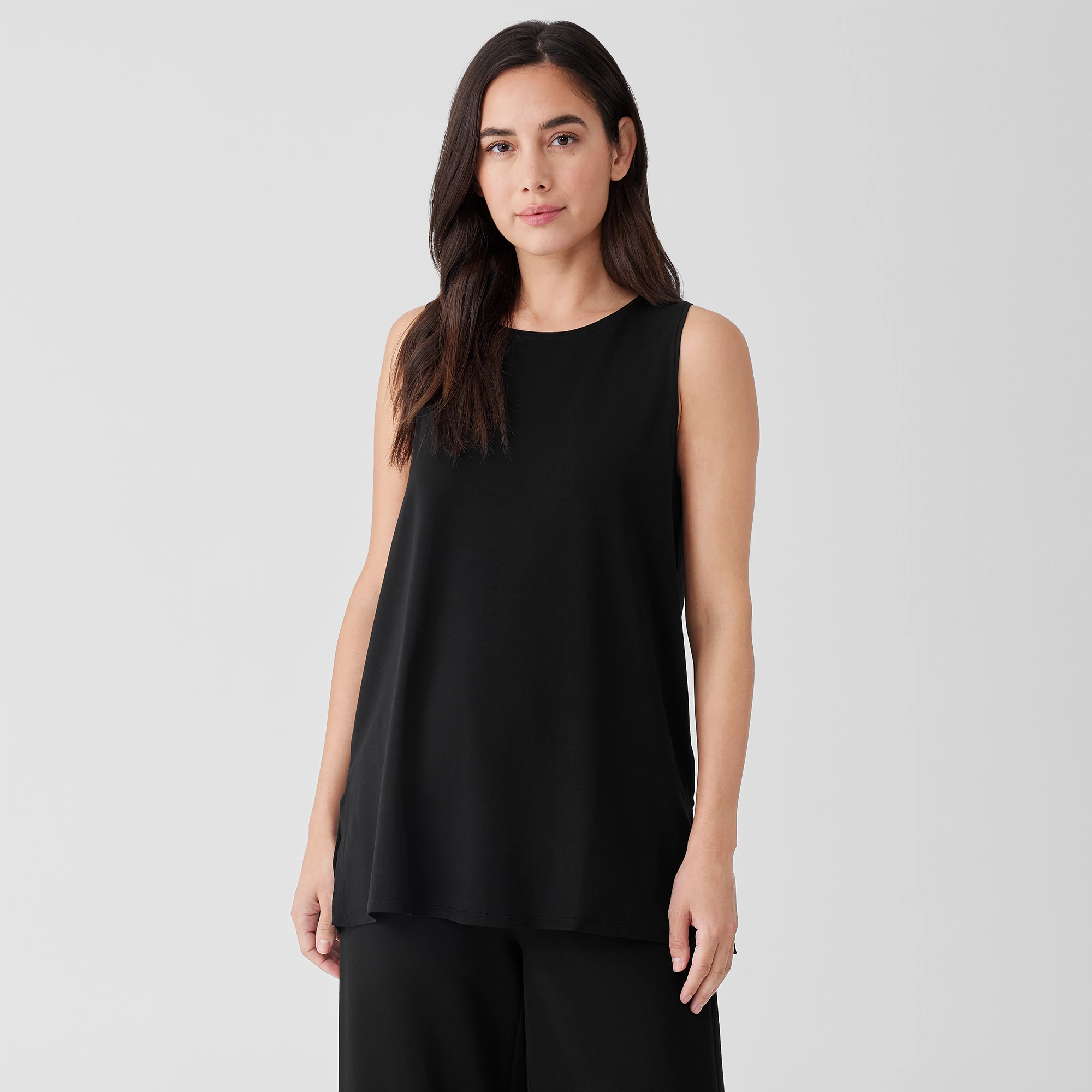 Stretch Jersey Knit Crew Neck Long Tank | EILEEN FISHER