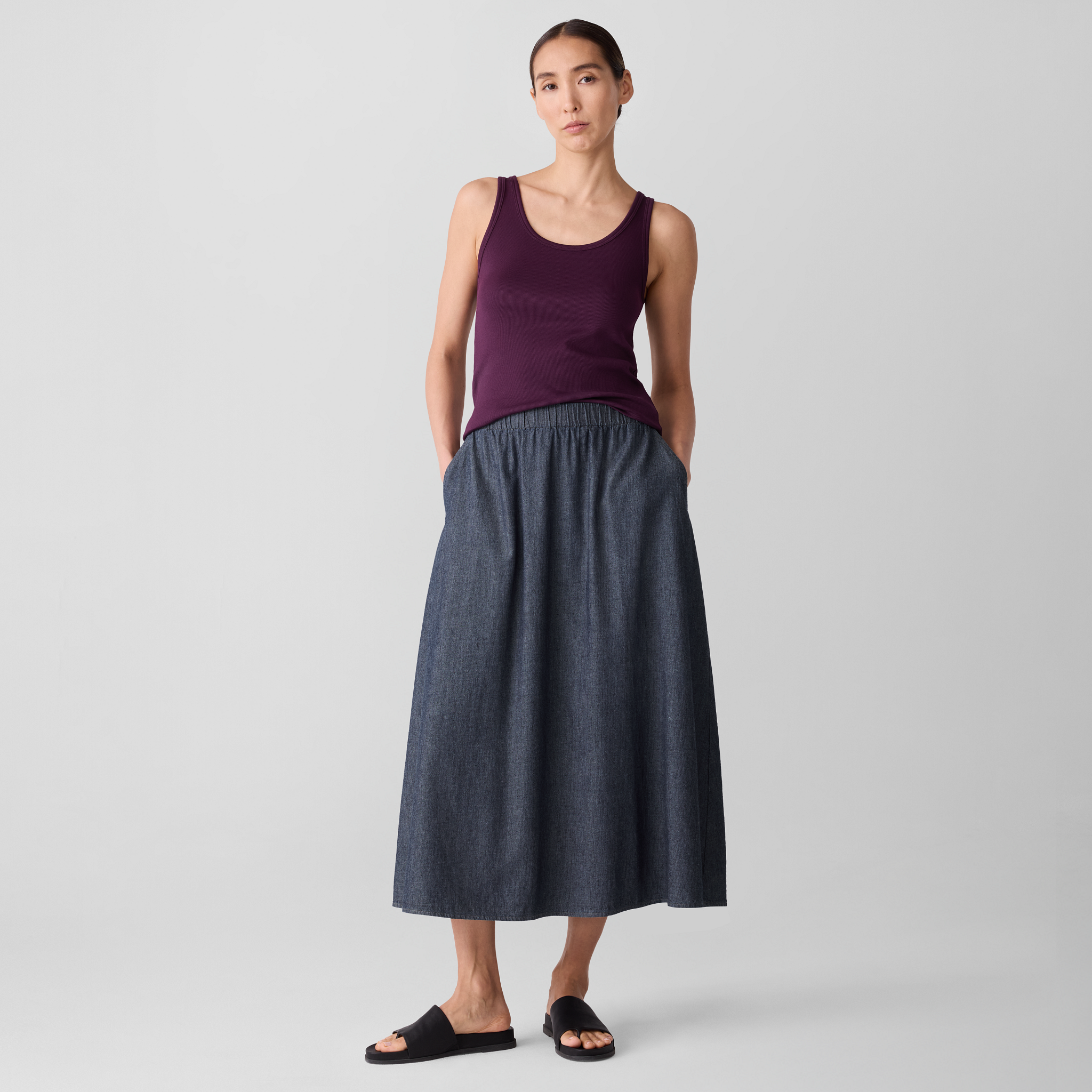 ◇LENINA◇ LORI 2 pocket mid skirt_gray Pocket medium skirt Airy Organic Cotton Twill Pocket Skirt | EILEEN FISHER