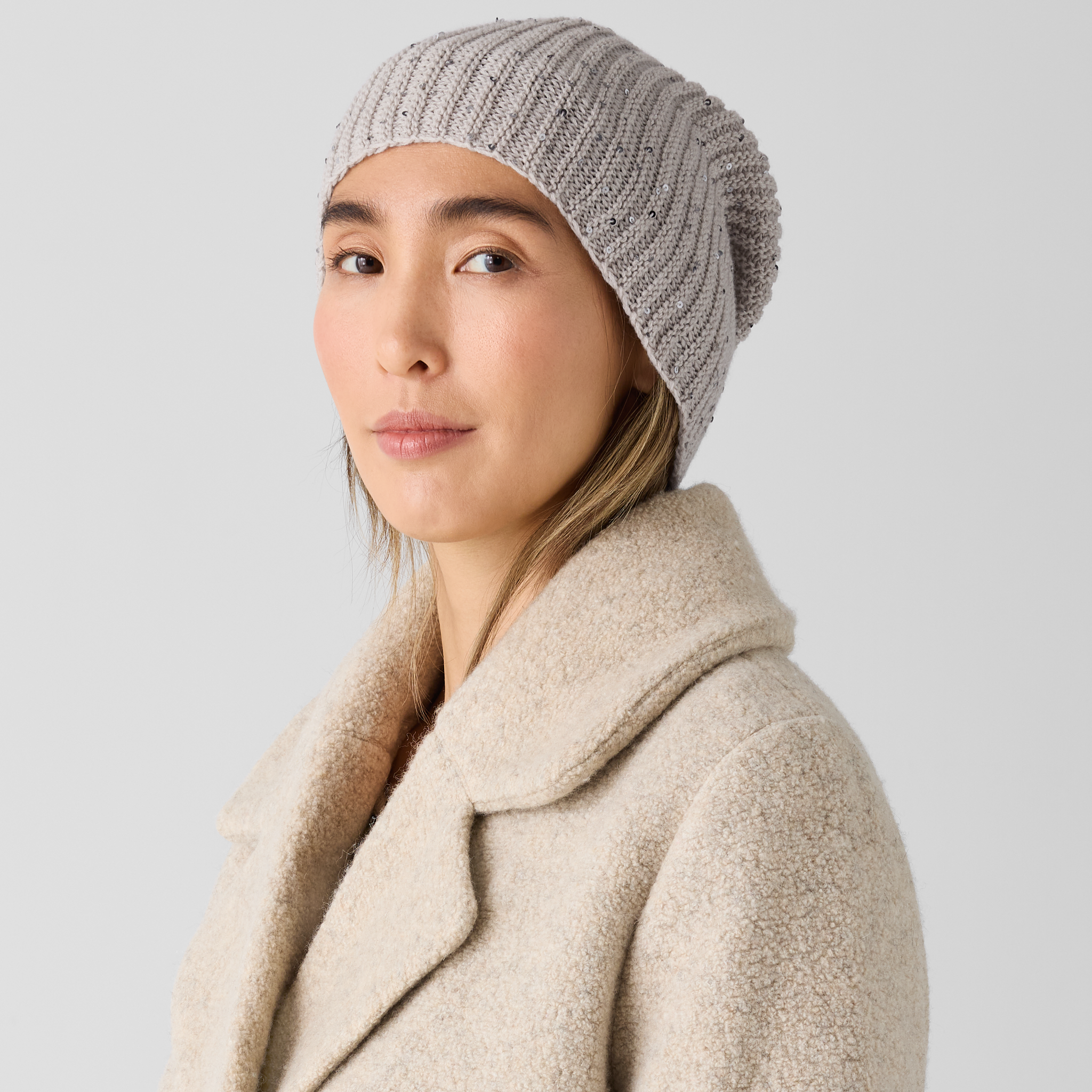 NWT EILEEN FISHER MERINO SPARKLE HAT IN RESPONSIBLE WOOL Knit Black JE F4JM-W6150M-021.png main image 4