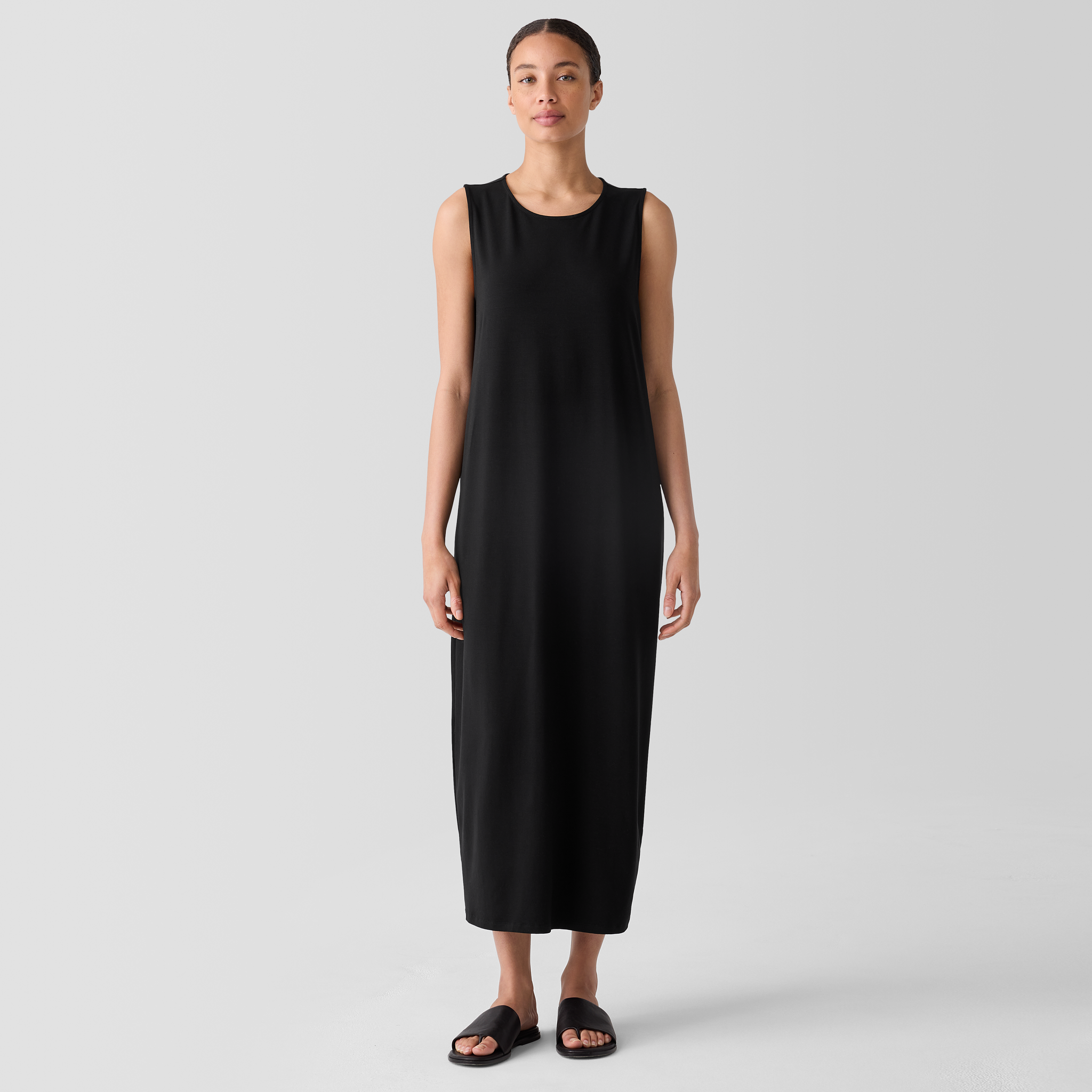 Stretch Jersey Knit Round Neck Dress | EILEEN FISHER