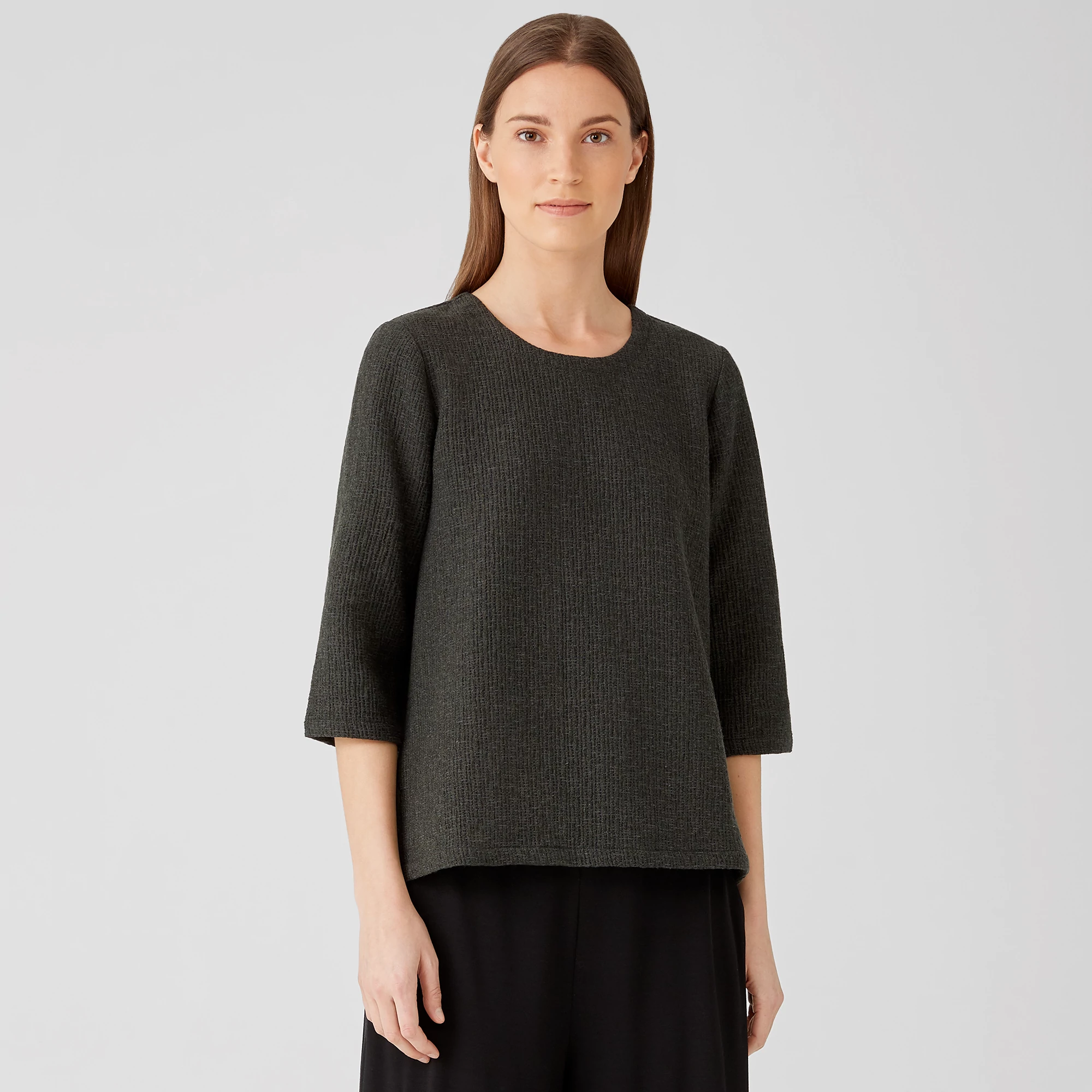 EILEEN FISHER Womens Gray Stretch Heather Long Sleeve Round Neck Tunic Top