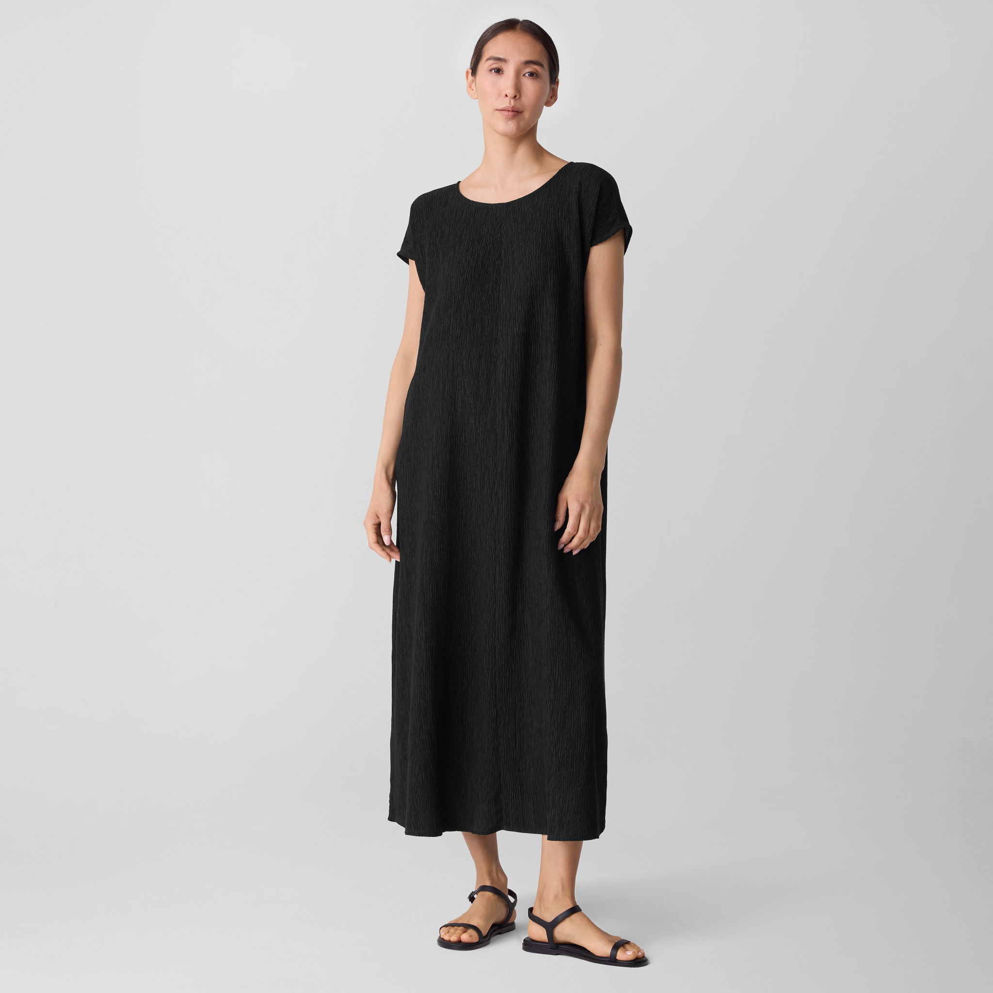 Woven Plissé Round Neck Dress from EILEEN FISHER - $151.20