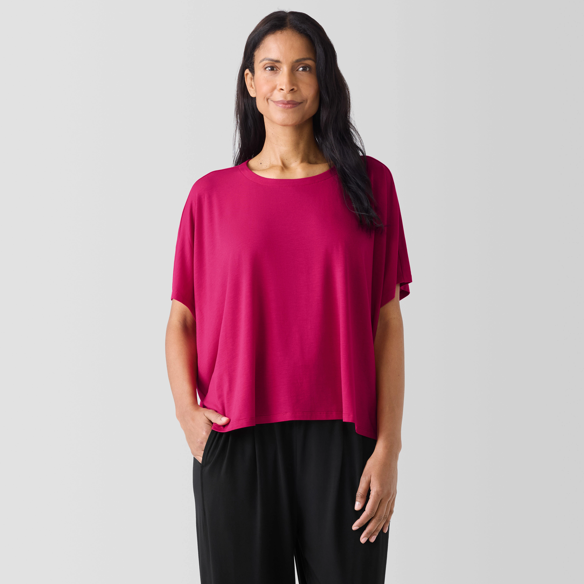 Fine Jersey Crew Neck Box-Top from EILEEN FISHER - $79.20