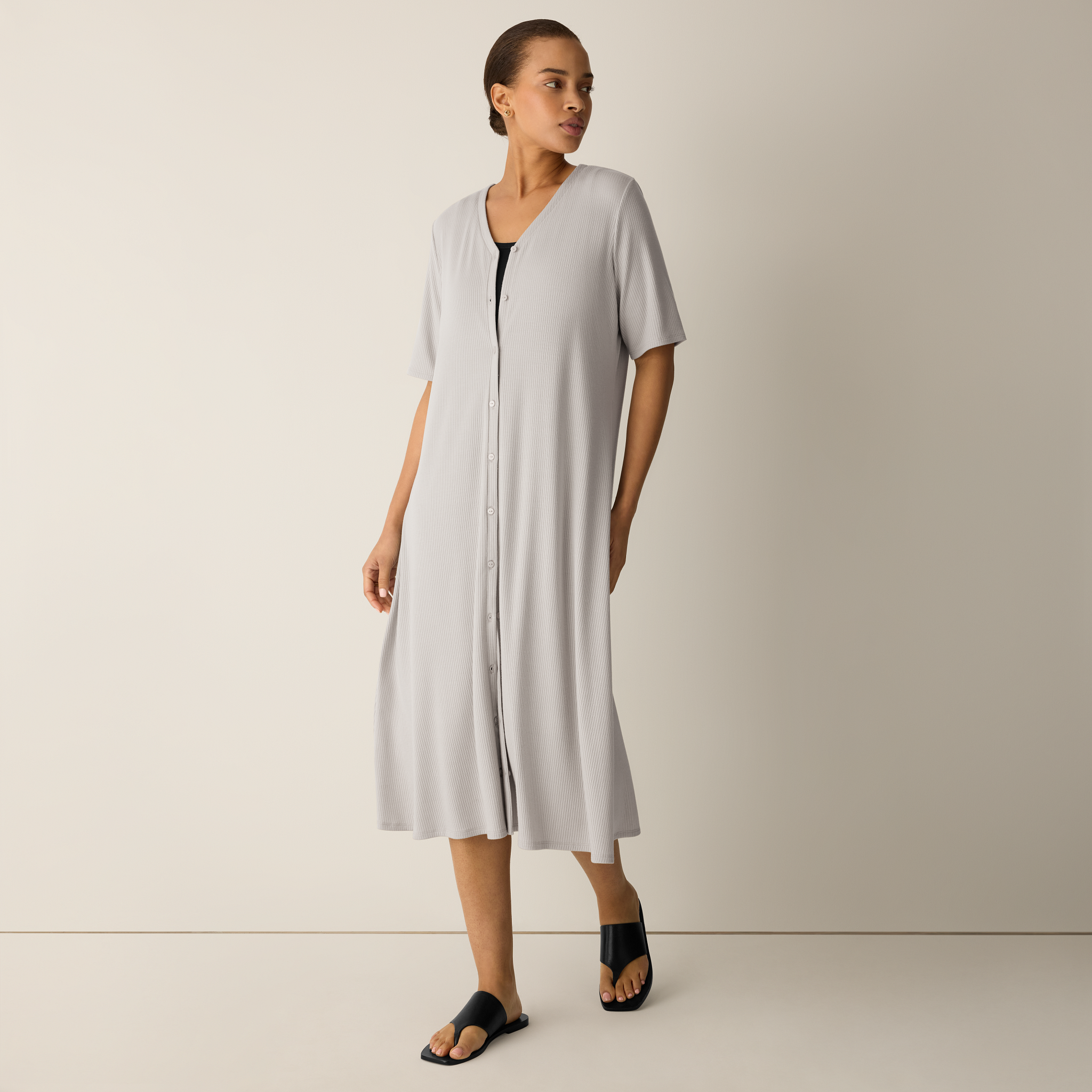 Ribbed Knit V-Neck Dress from EILEEN FISHER - $238