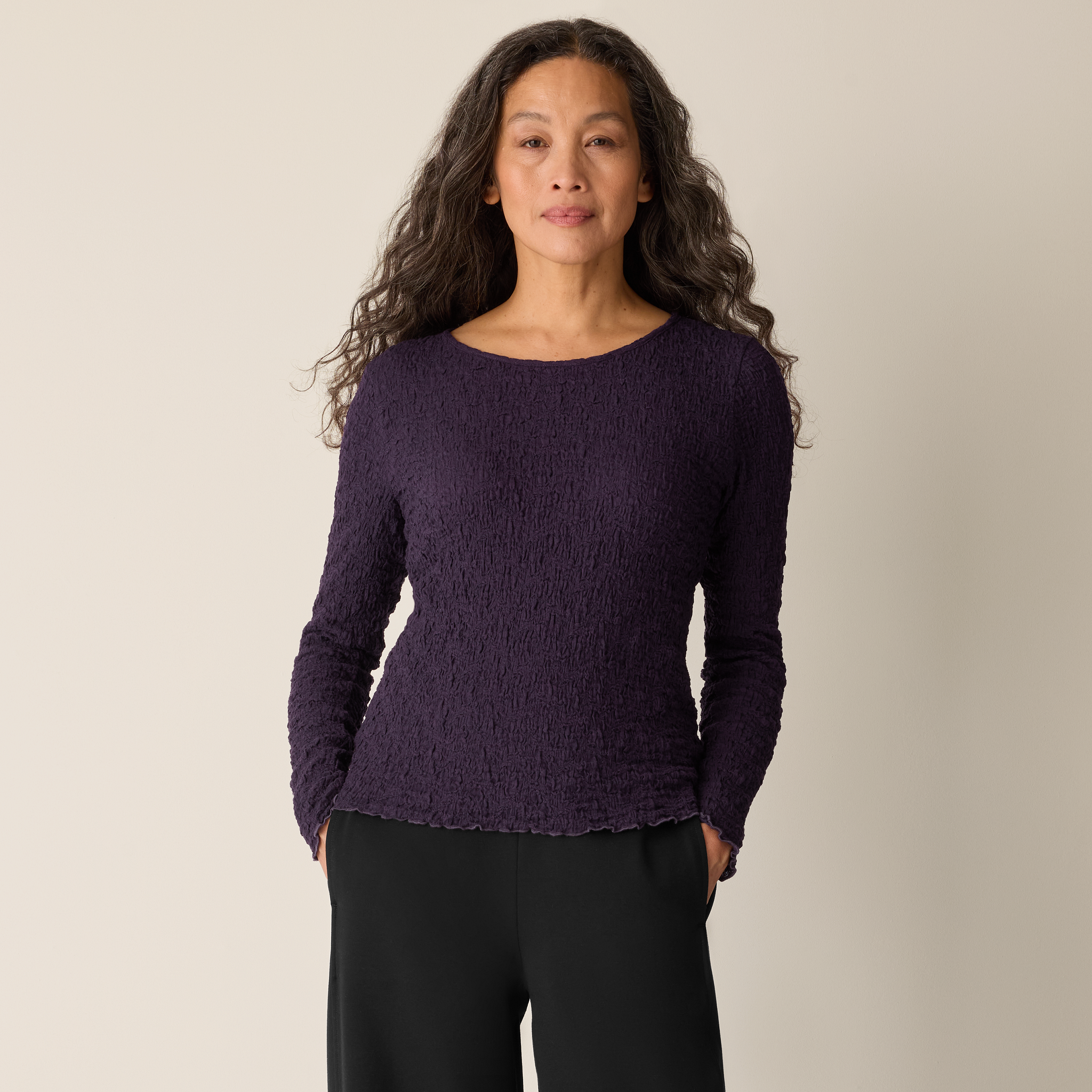 Bubble Jacquard Round Neck Top