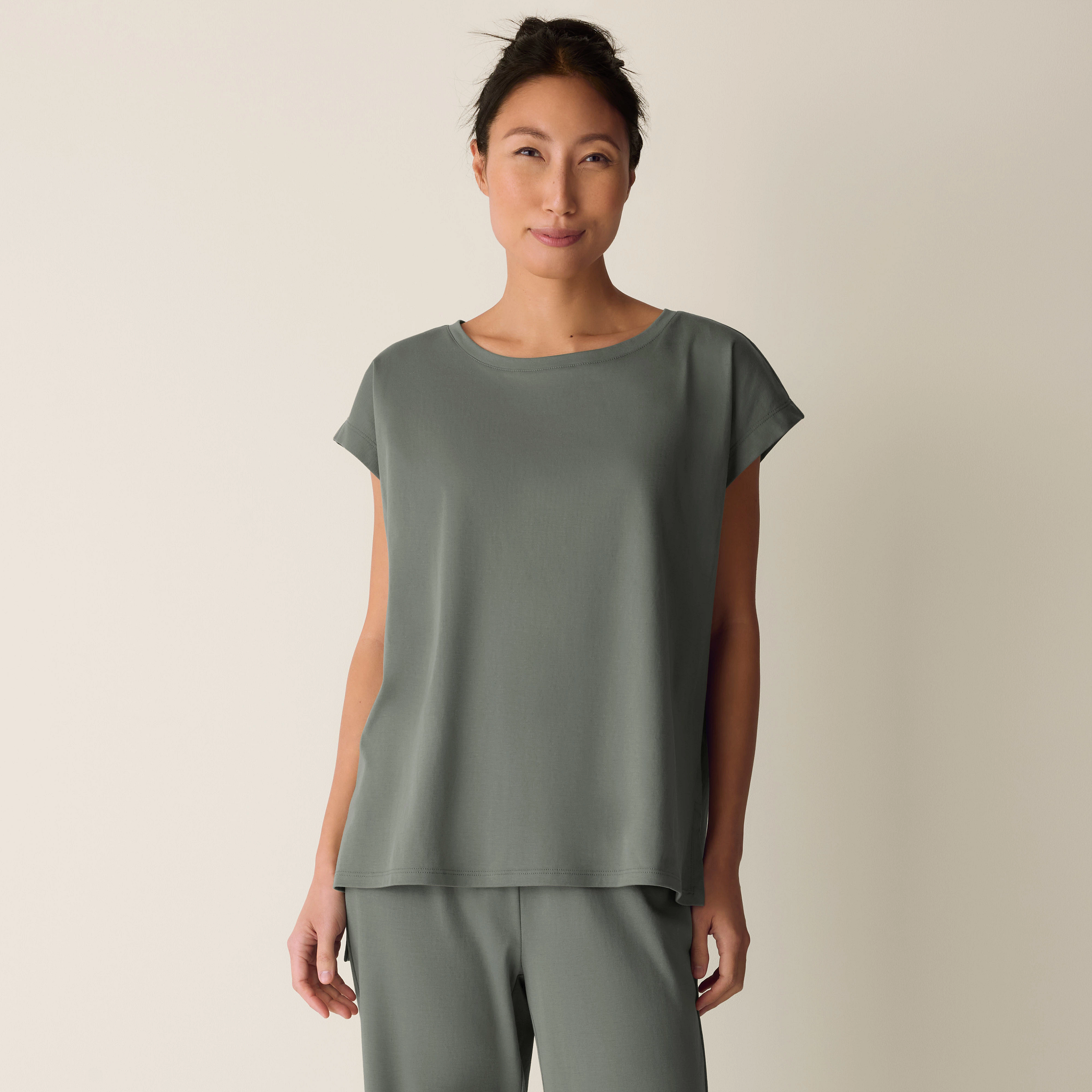 Organic Cotton Interlock Jewel Neck Sleep Tee from EILEEN FISHER - $98