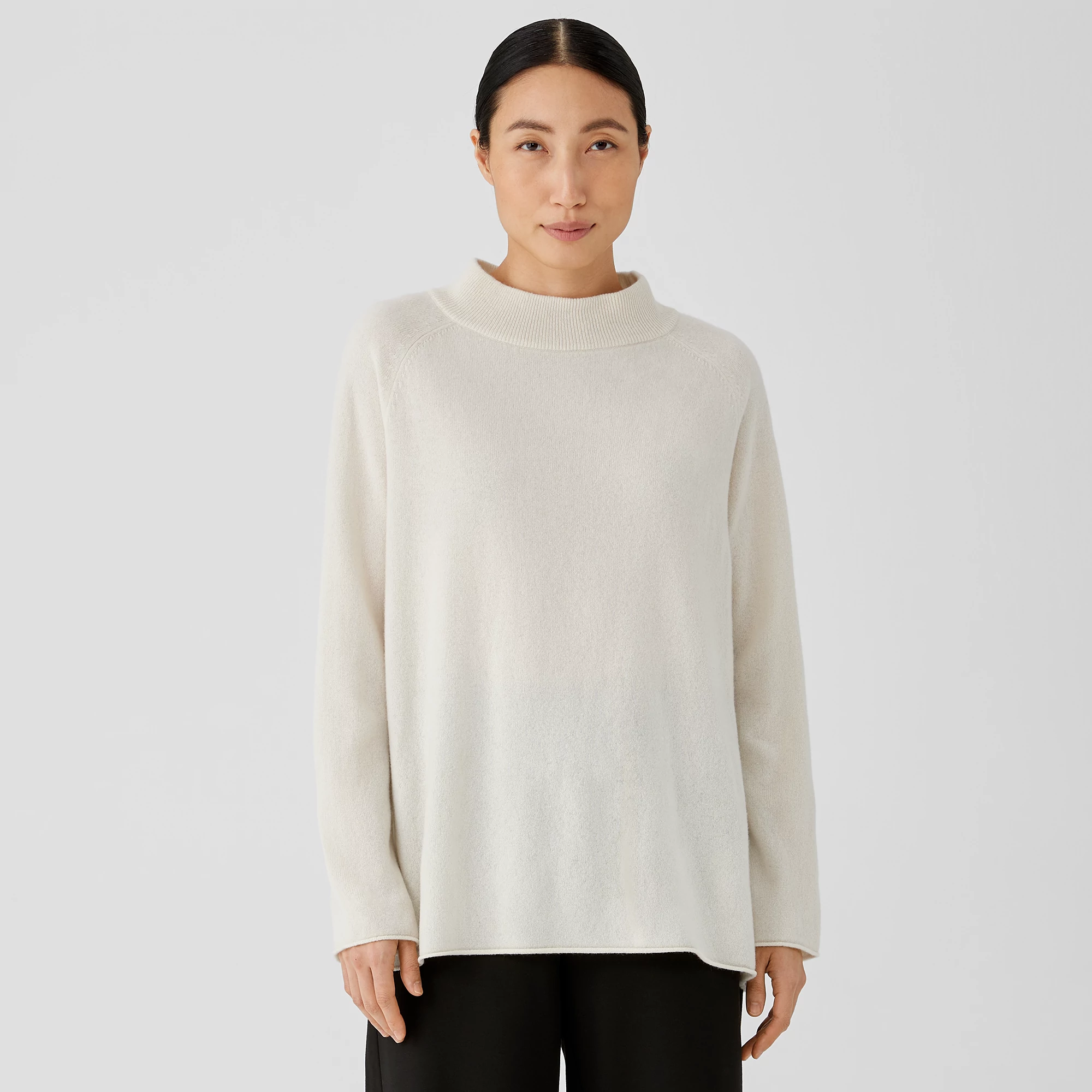 Recycled Cashmere Wool Mock Neck Box-Top | EILEEN FISHER