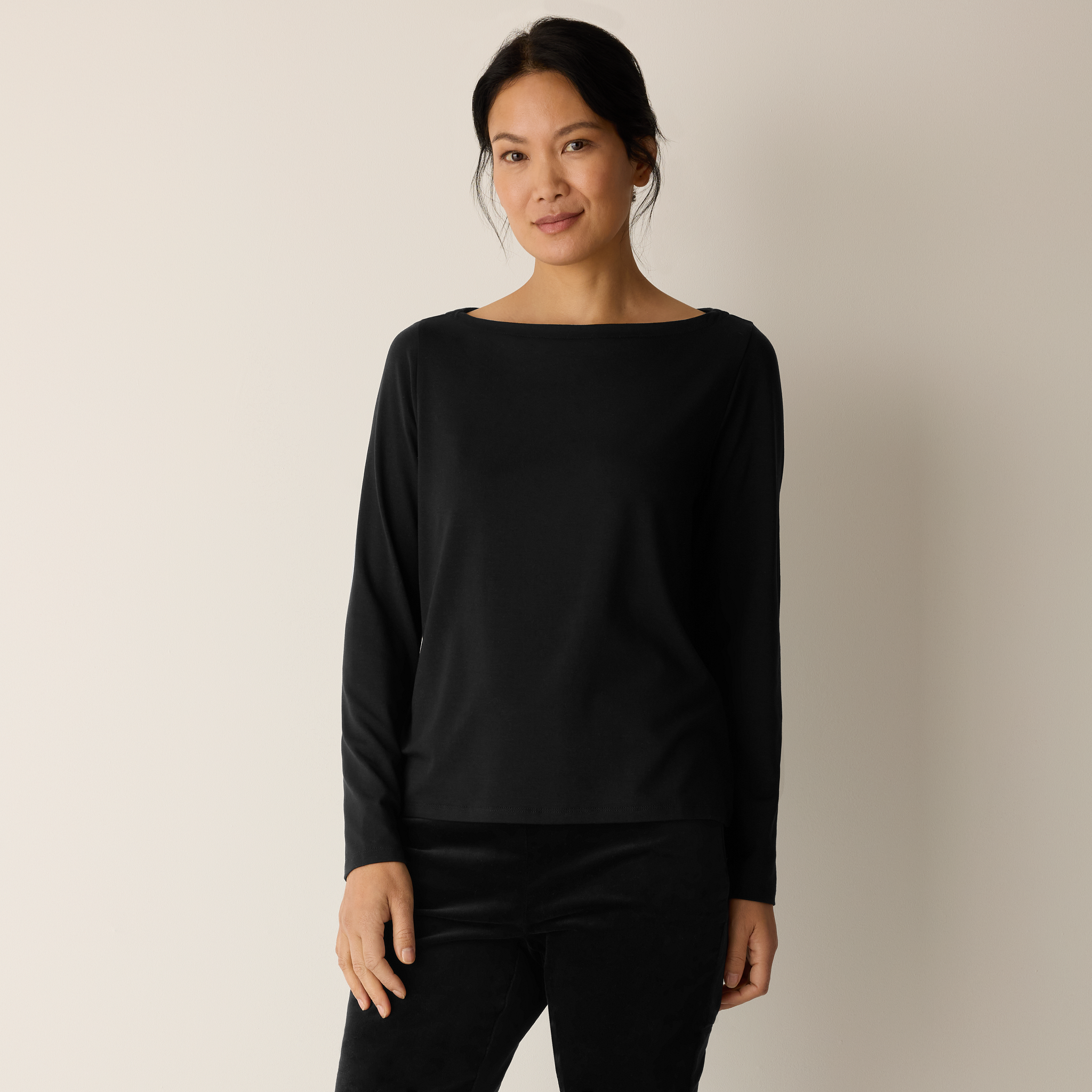 Stretch Jersey Knit Bateau Neck Top