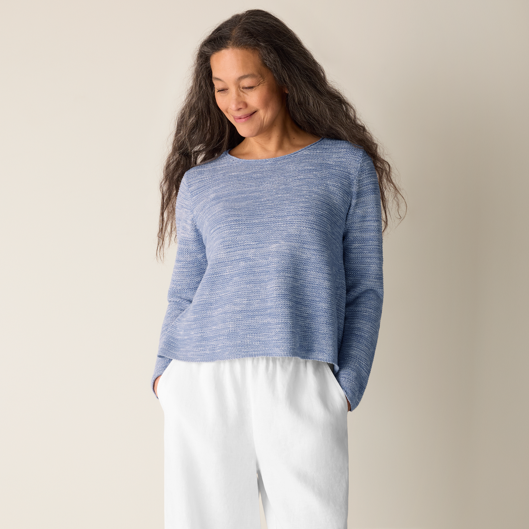Organic Linen Cotton Slub Crew Neck Top from EILEEN FISHER - $228