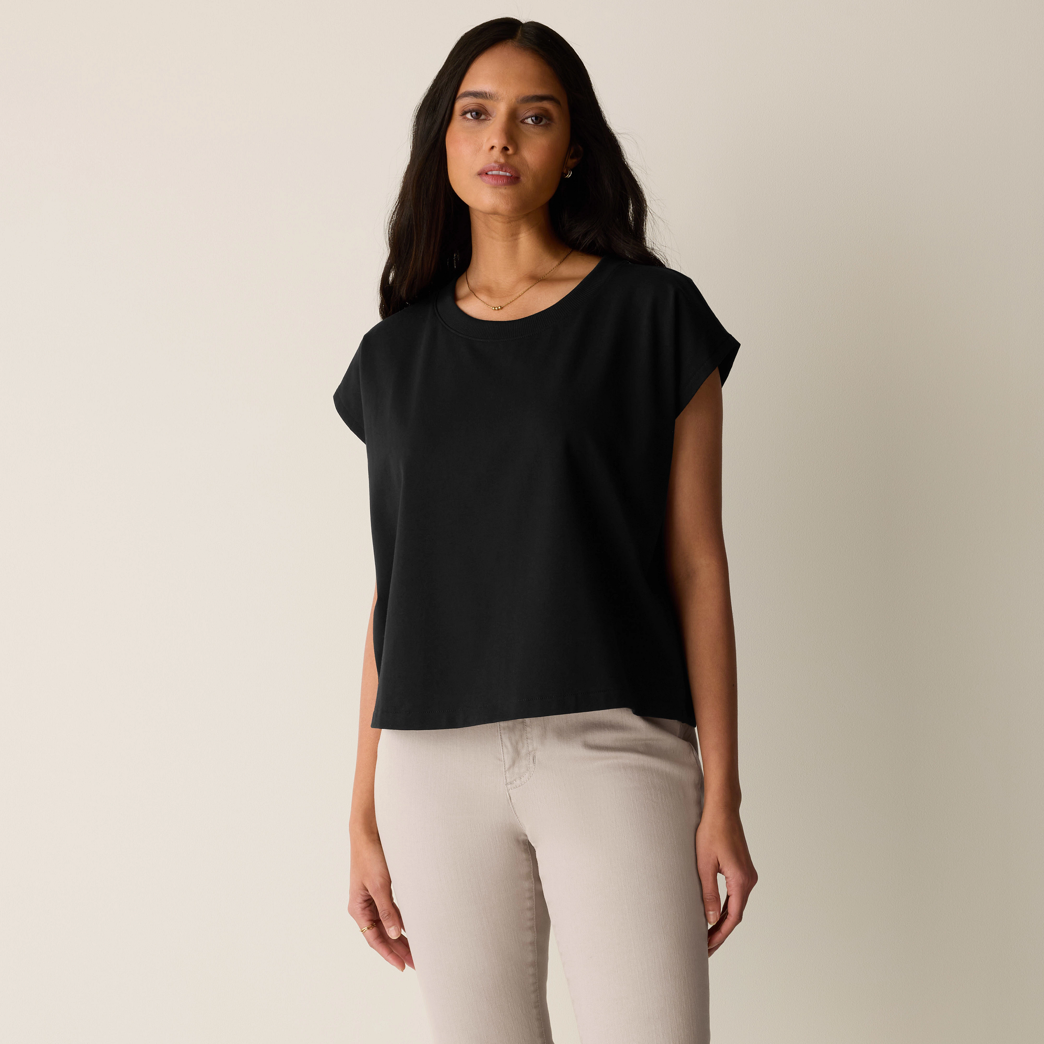 Pima Cotton Stretch Jersey Crew Neck Top from EILEEN FISHER - $128