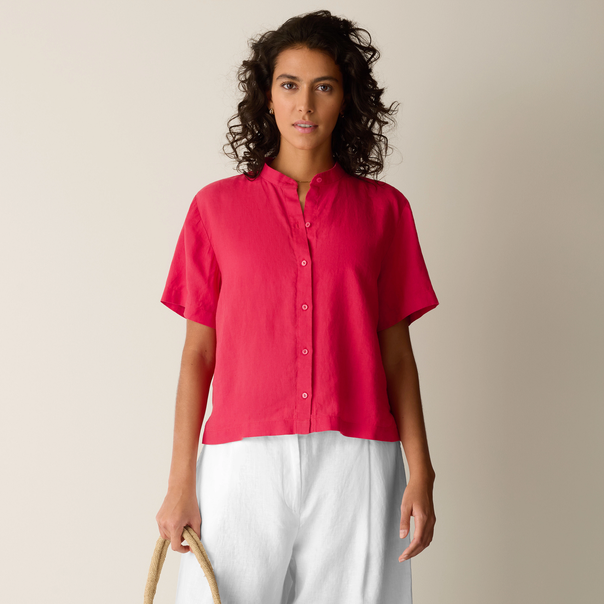 Organic Handkerchief Linen Band Collar Shirt from EILEEN FISHER - $158