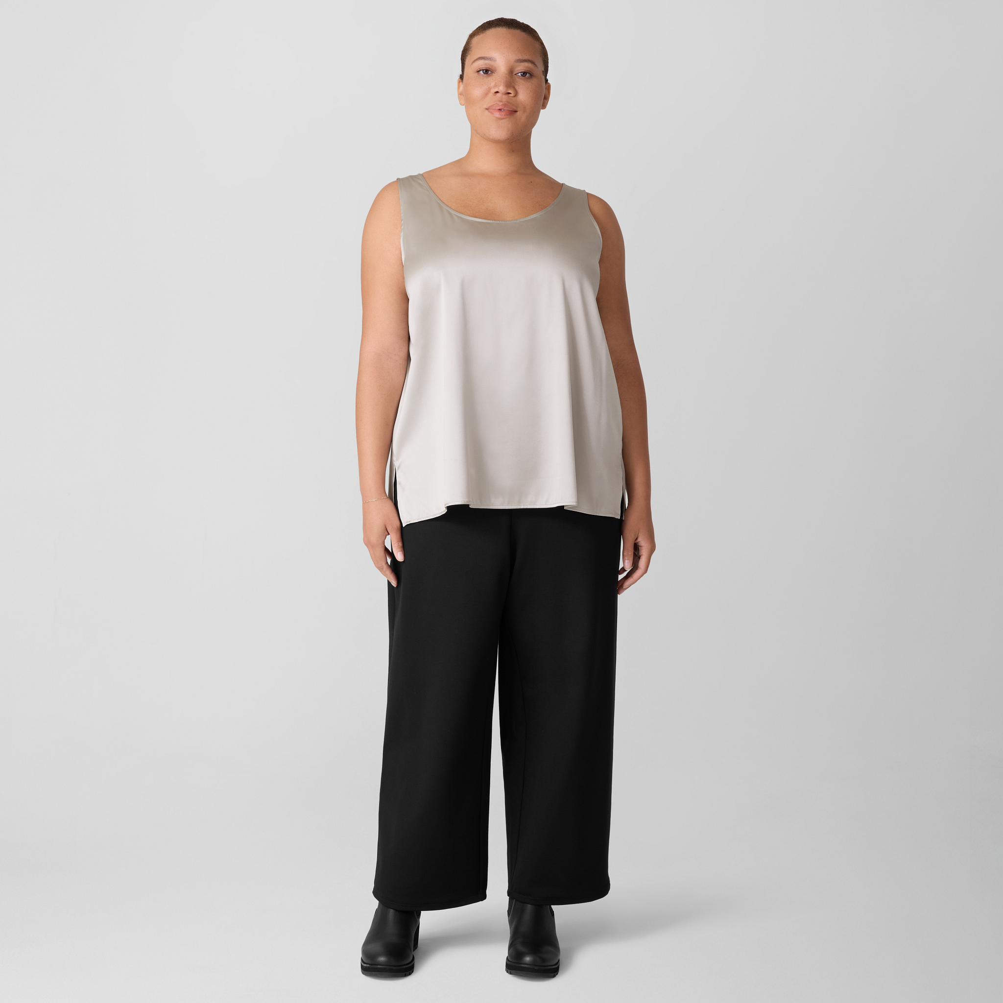Stretch Silk Charmeuse Scoop Neck Tank from EILEEN FISHER - $127.20