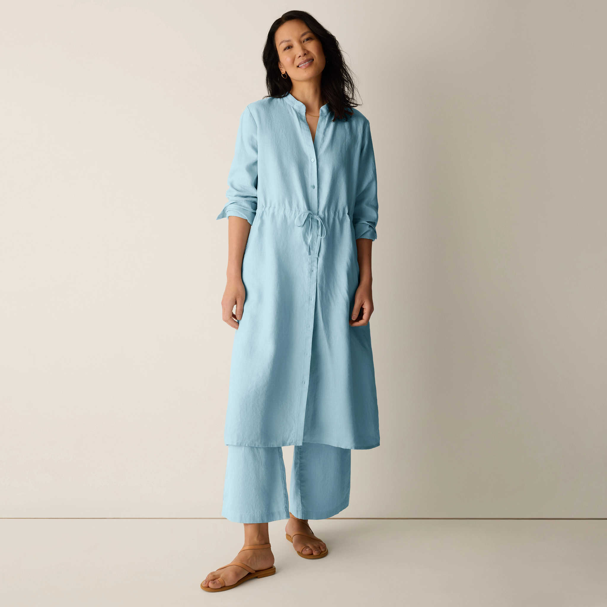 Organic Linen Band Collar Shirtdress from EILEEN FISHER - $258