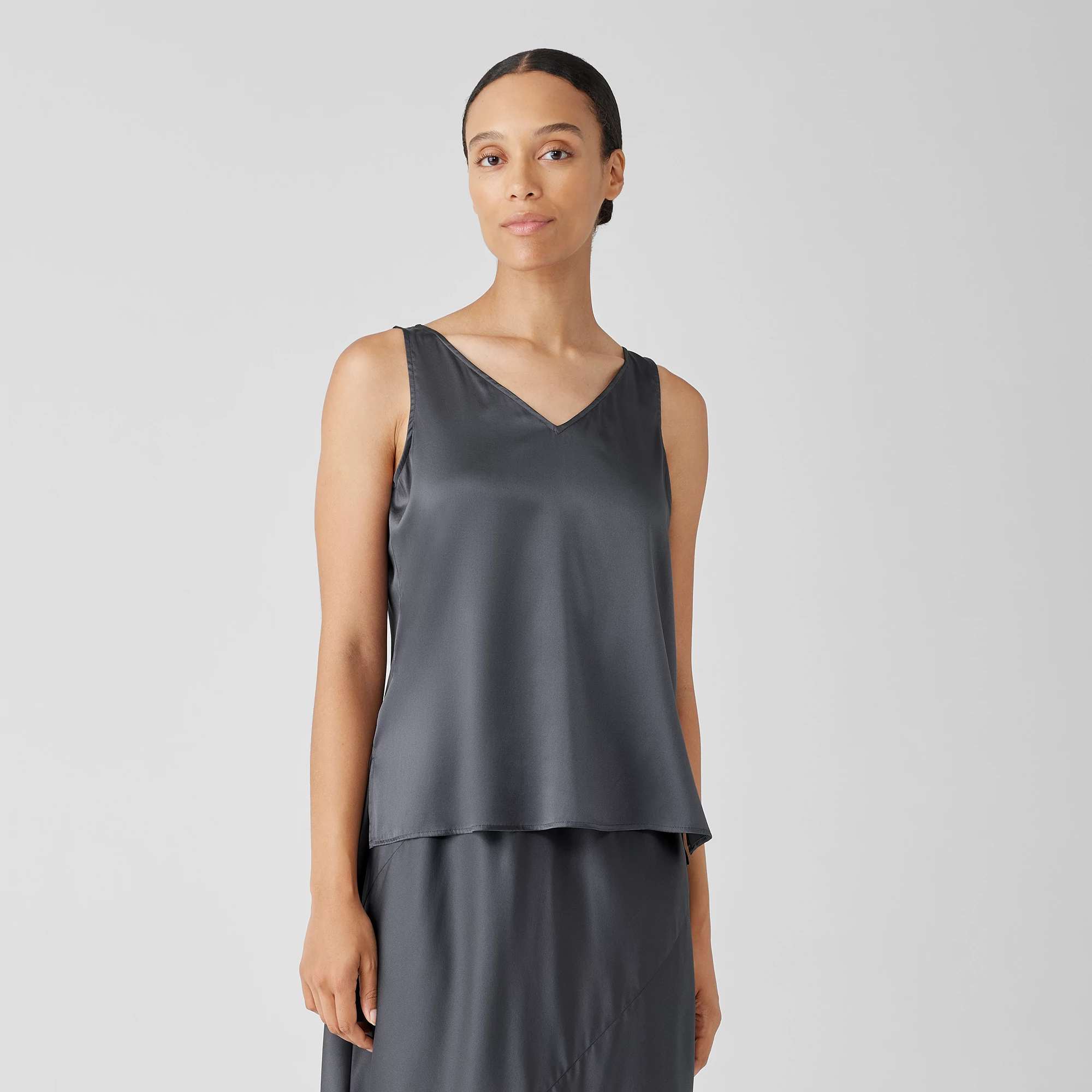 Stretch Silk Charmeuse V-Neck Tank