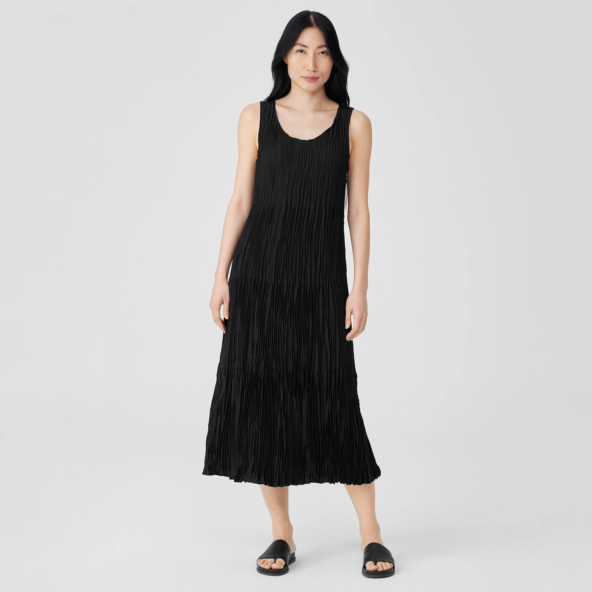 Crushed Silk Tiered Dress | EILEEN FISHER