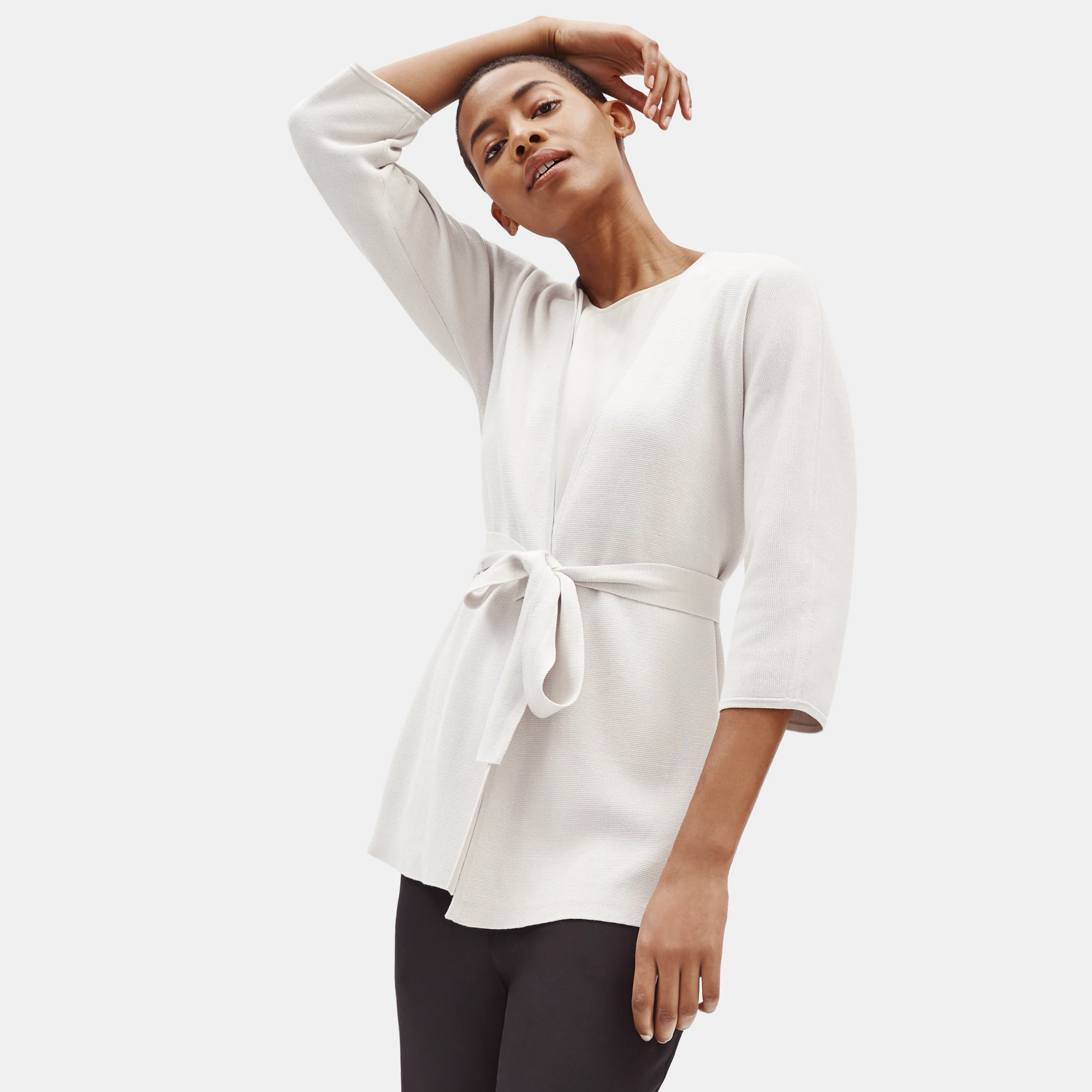 Silk & Organic Cotton Interlock Cardigan EILEEN FISHER