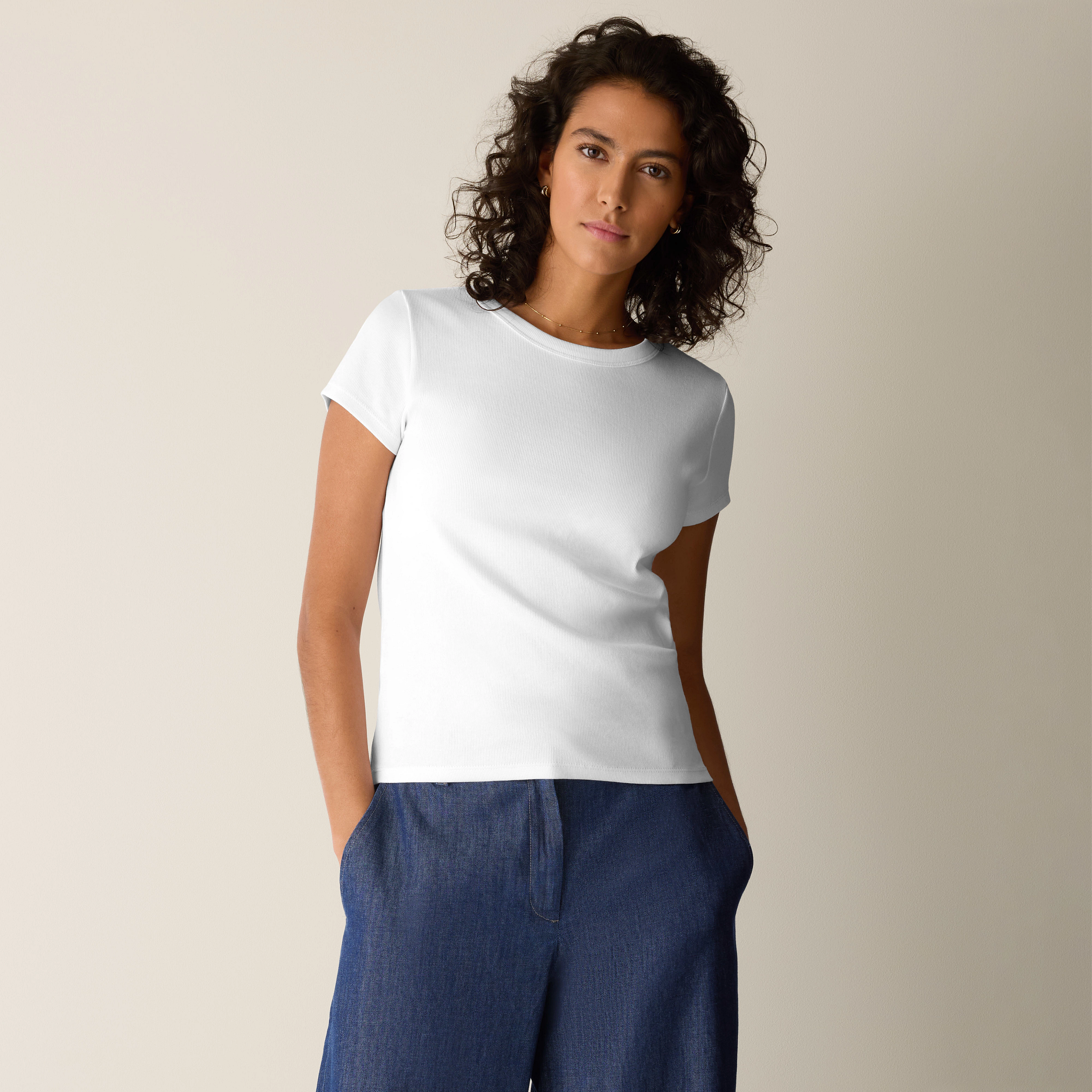 Organic Cotton Stretch Rib Crew Neck Tee from EILEEN FISHER - $108