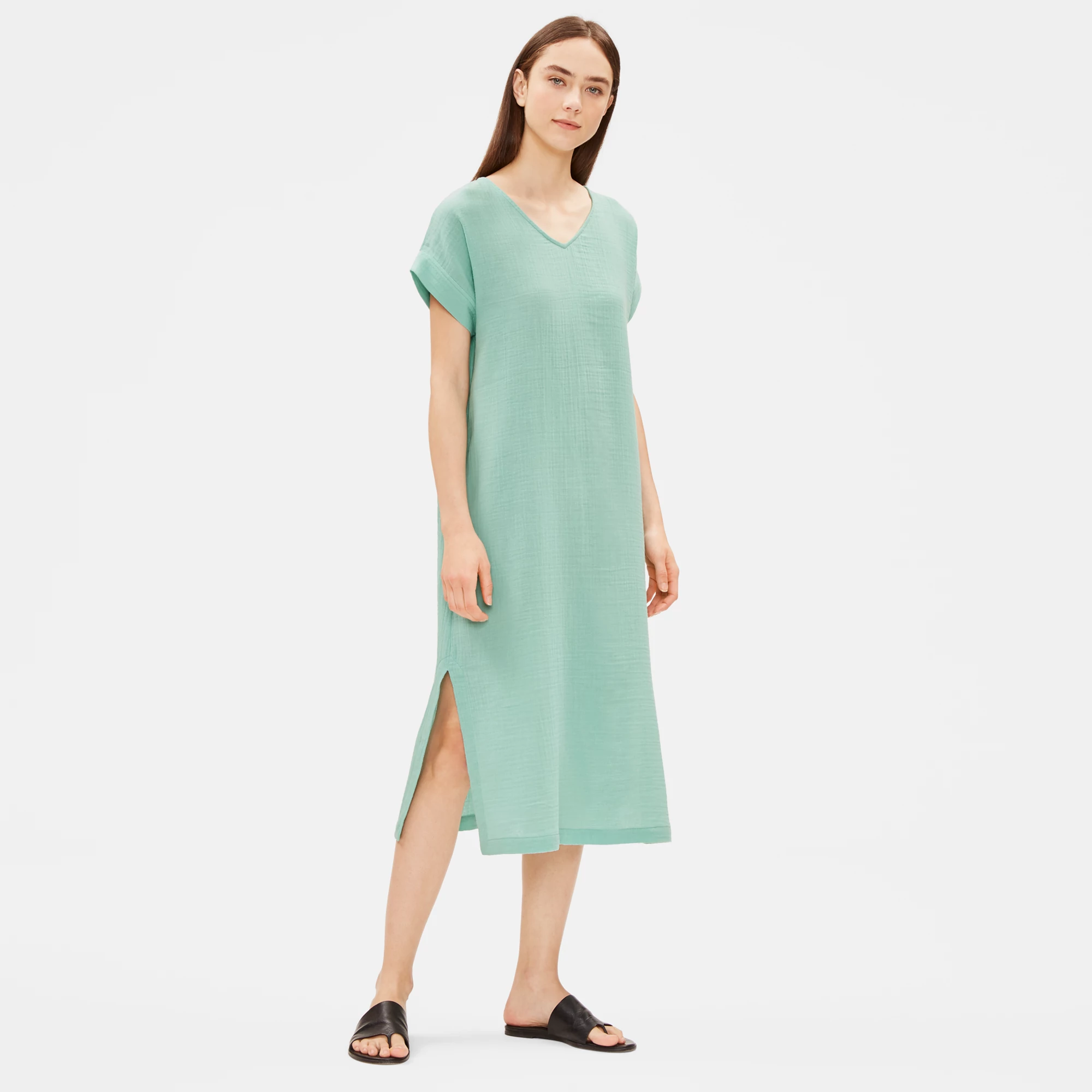 Organic Cotton Gauze VNeck Dress EILEEN FISHER