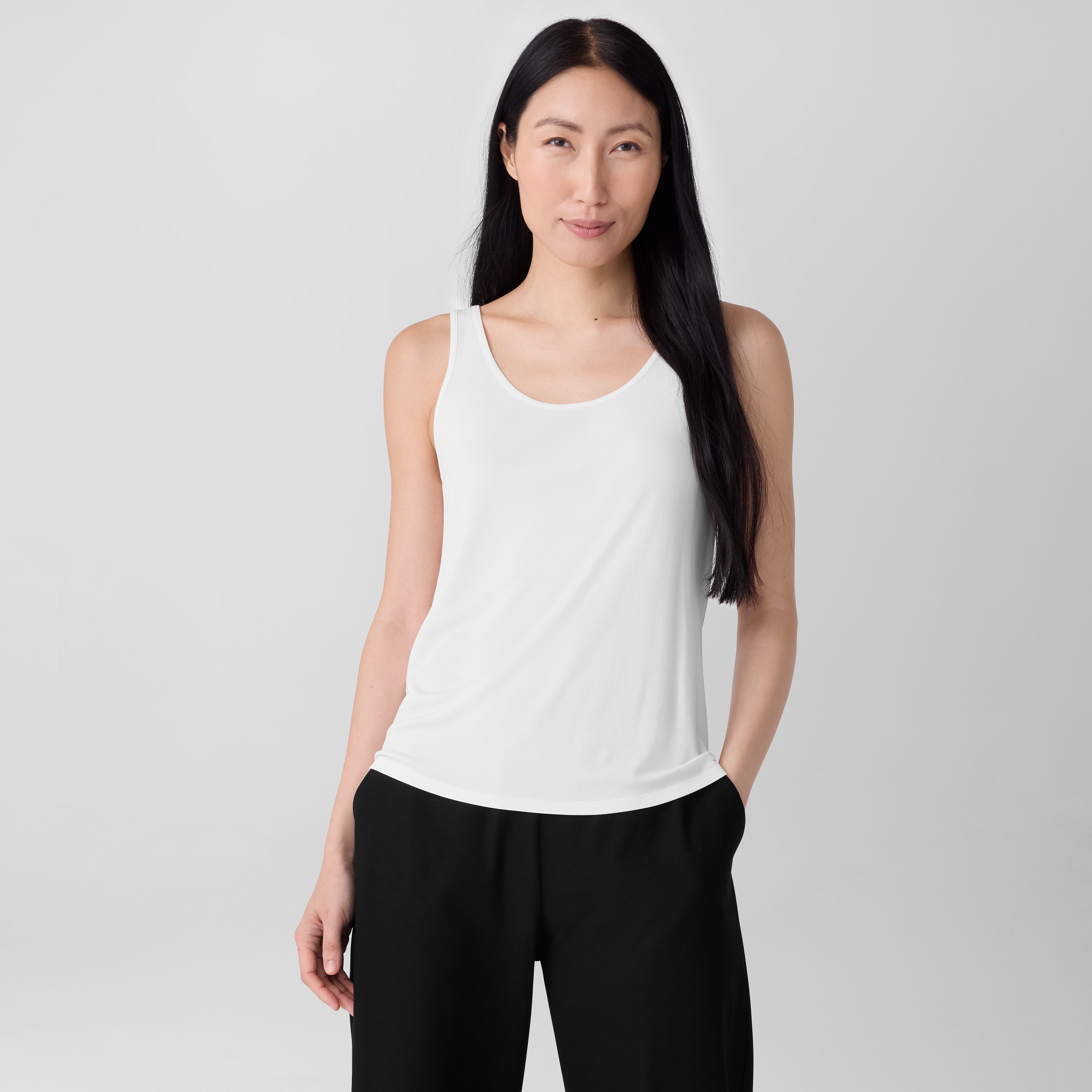 Stretch Silk Jersey Scoop Neck Tank