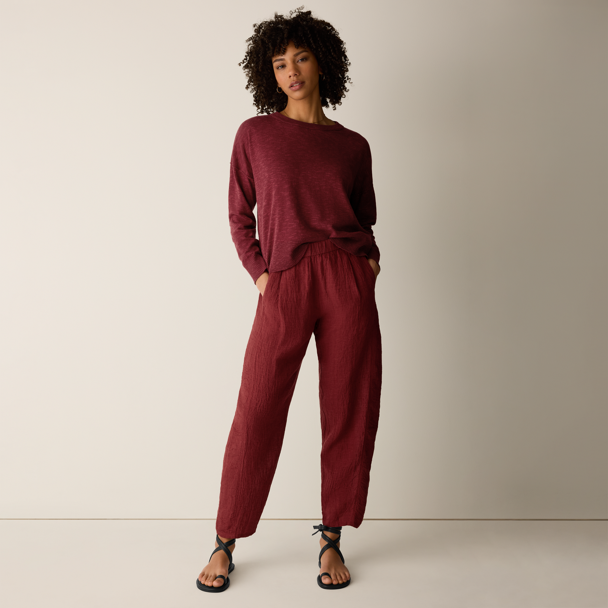 Puckered Organic Linen Stripe Lantern Pant from EILEEN FISHER - $188