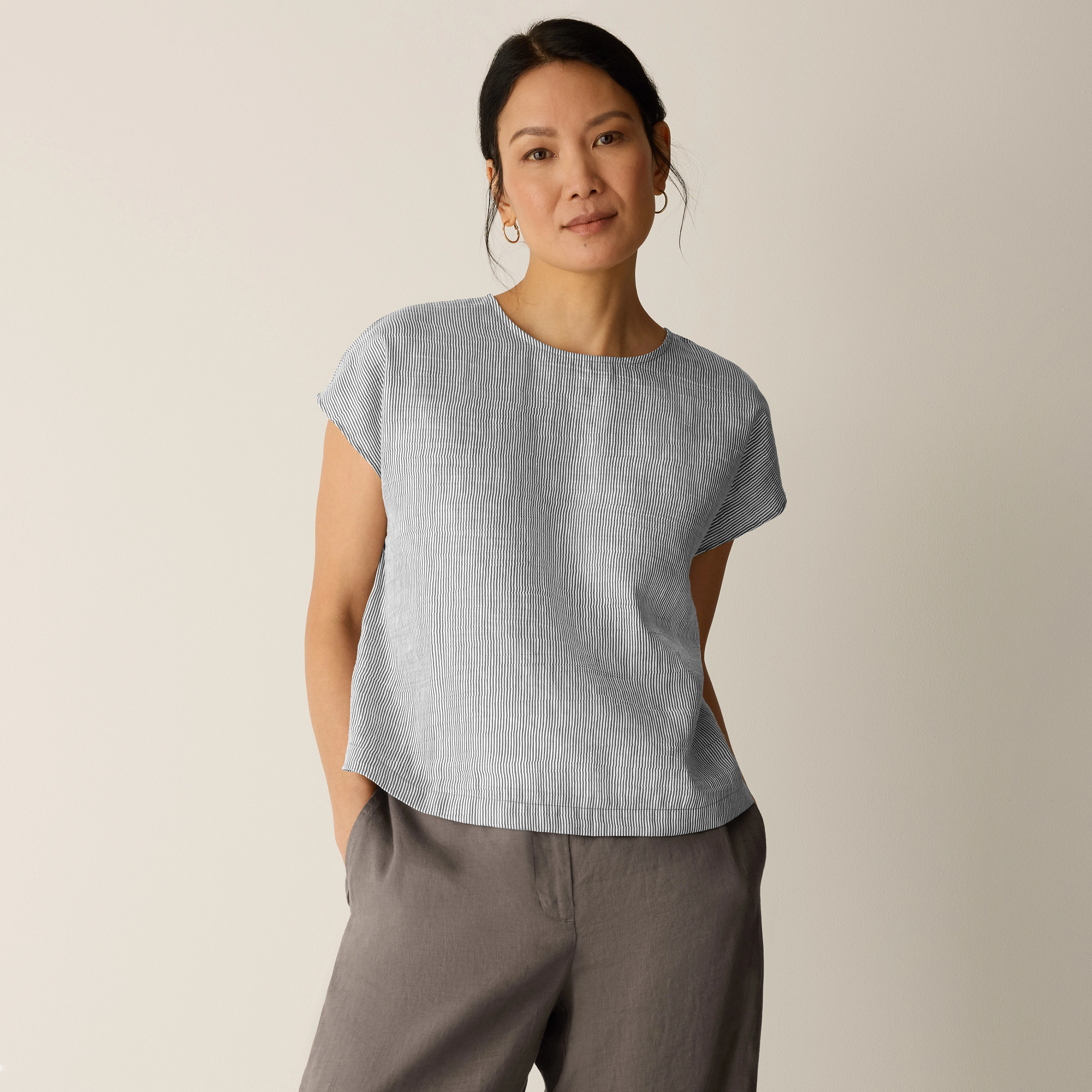 Striped Linen Sheen Square Top