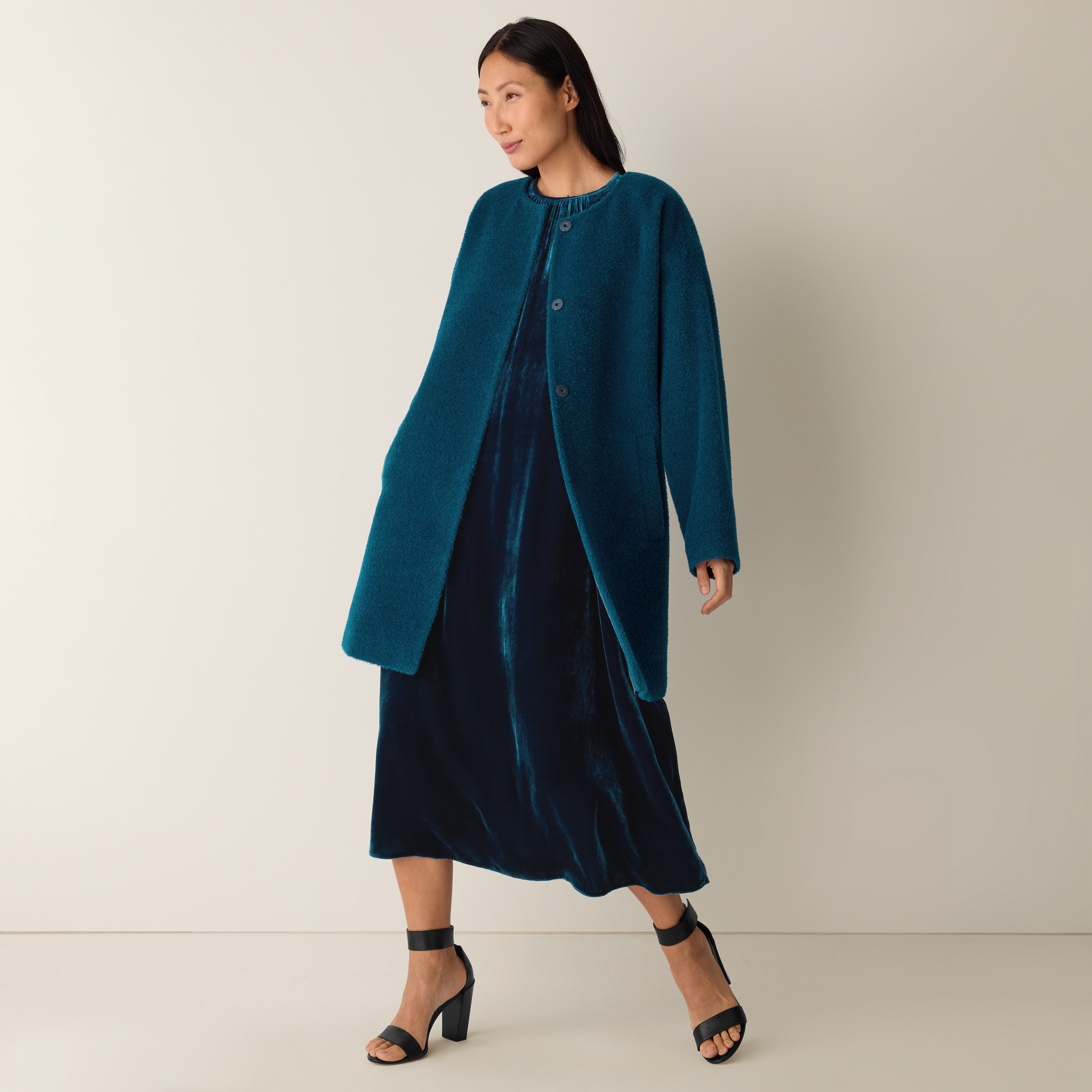Fine Wool Alpaca Round Neck Coat from EILEEN FISHER - $487.20