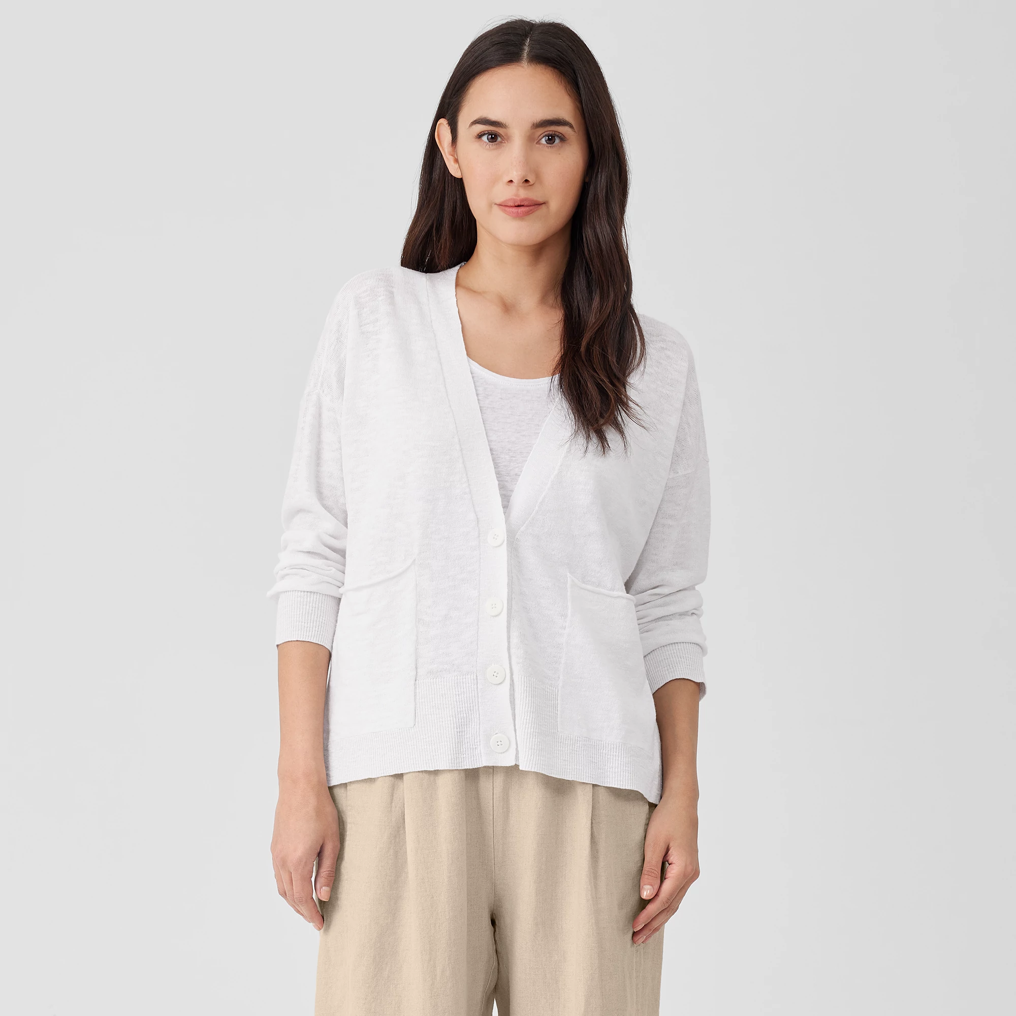 Organic Linen Cotton Slub Cardigan | EILEEN FISHER