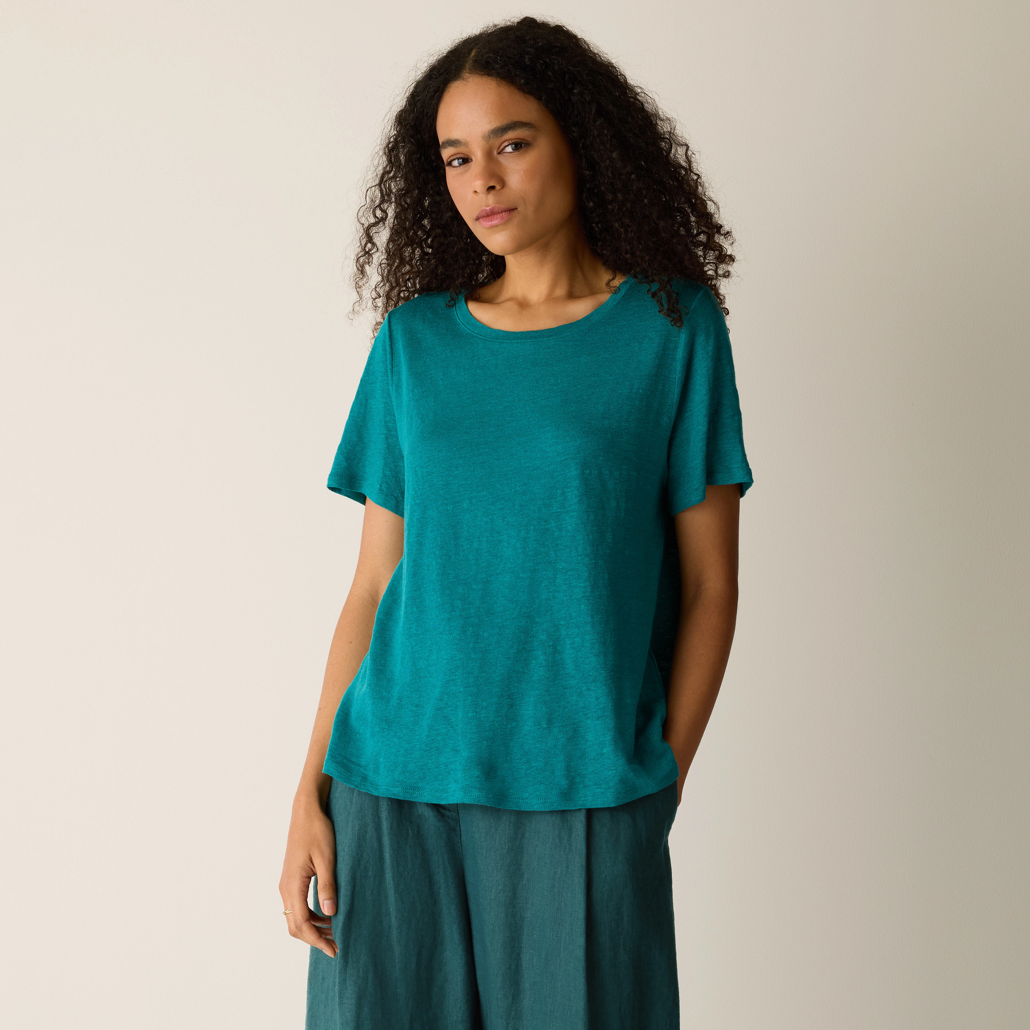 Organic Linen Jersey Crew Neck Tee from EILEEN FISHER - $128