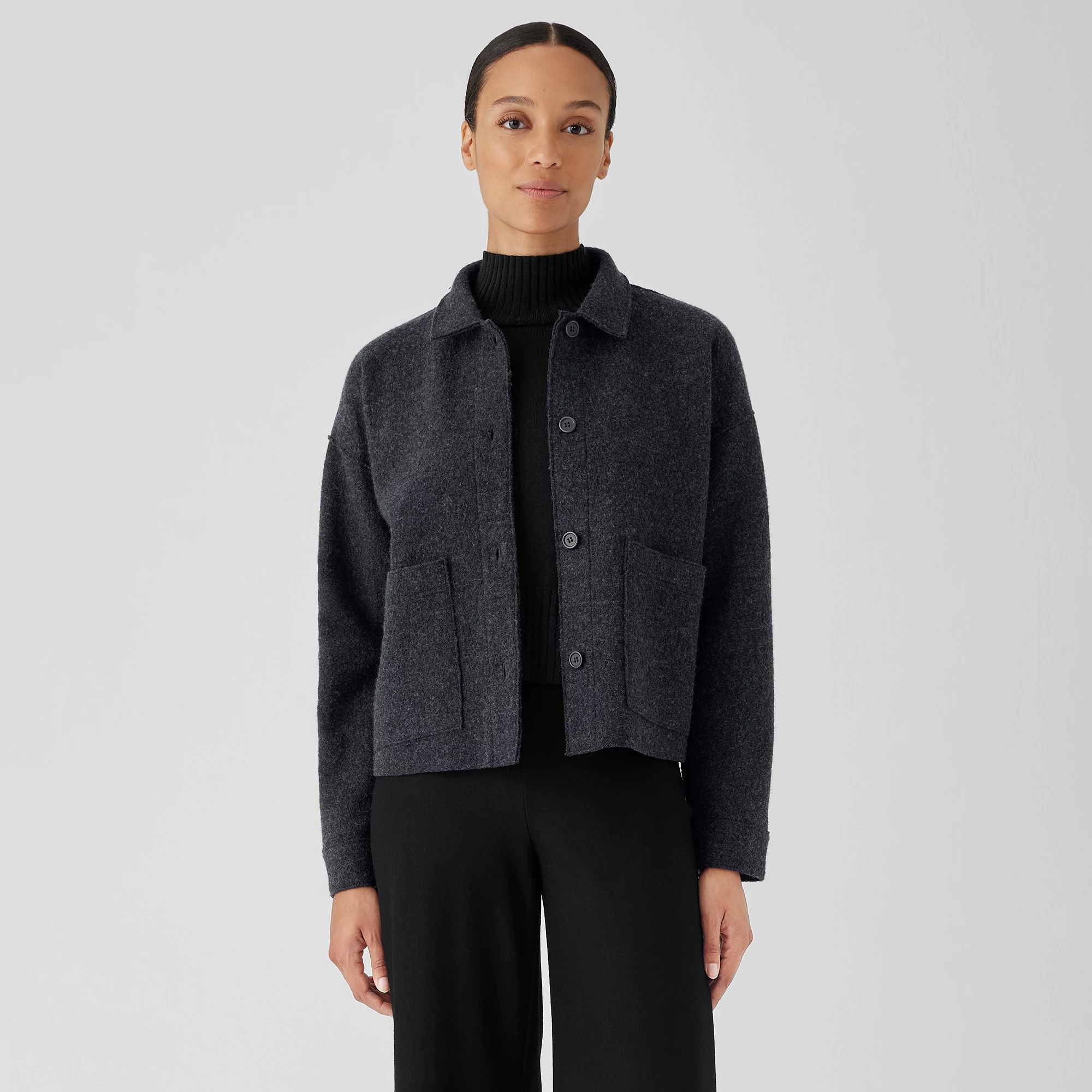 Lightweight Boiled Wool Classic Collar Jacket in Regenerative Wool