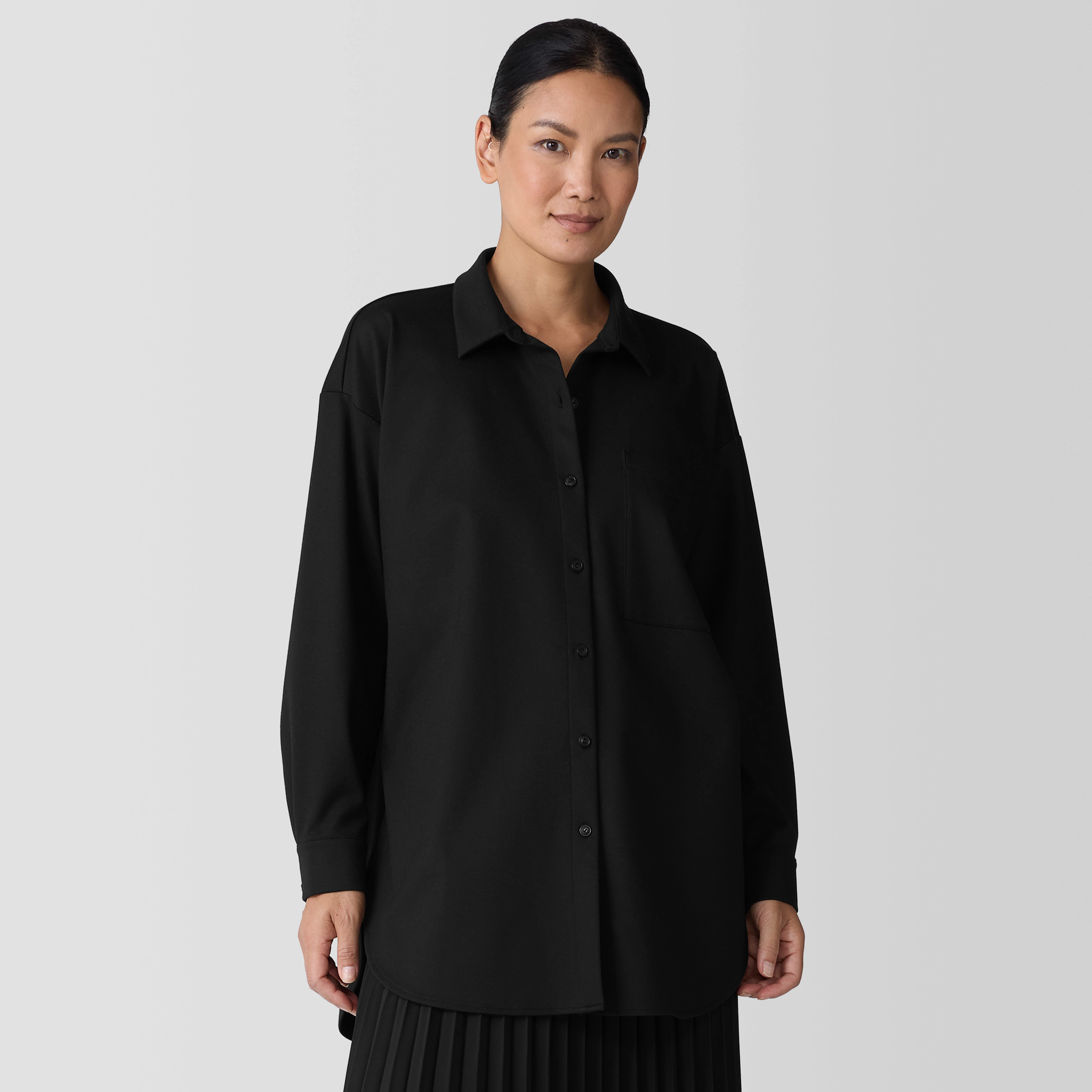 Lightweight Ponte Classic Collar Long Shirt | EILEEN FISHER