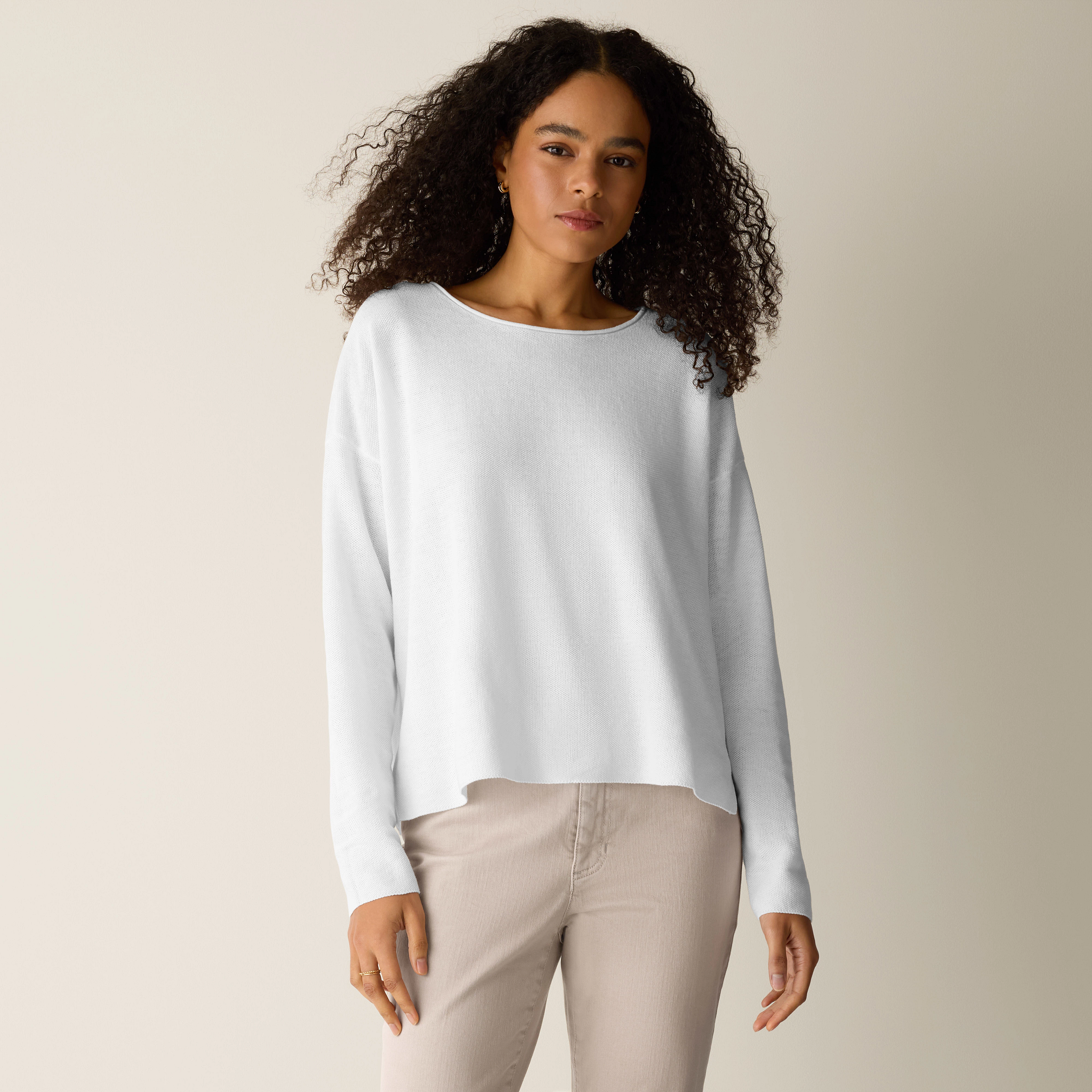 Organic Linen Cotton Jewel Neck Box-Top