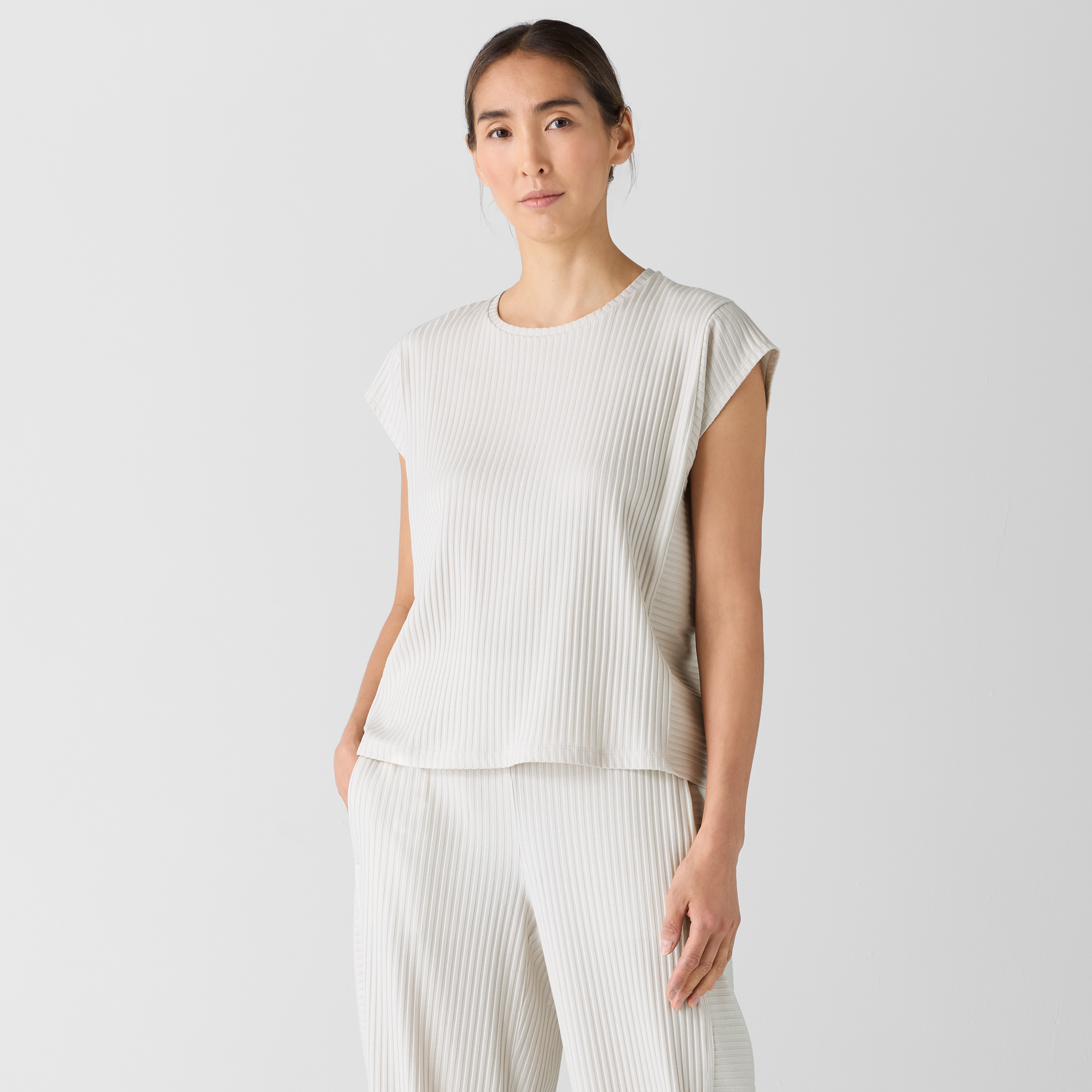 Textured Stretch Rib Round Neck Top from EILEEN FISHER - $95.20