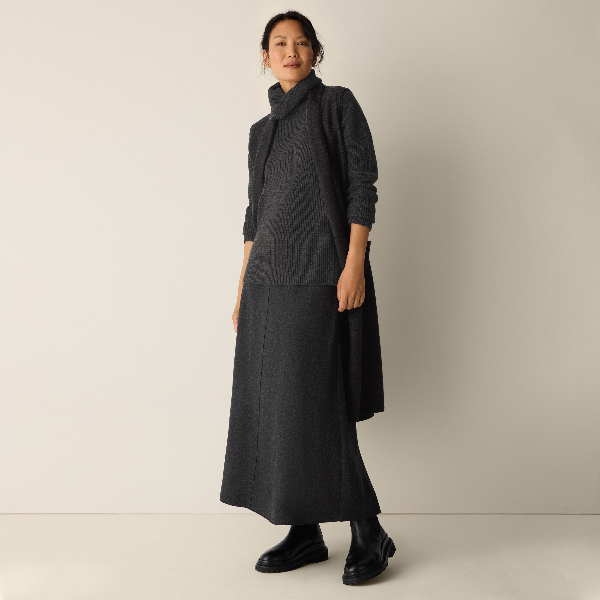 Mélange Boiled Wool Jersey A-Line Skirt in Regenerative Wool Mélange Boiled Wool Jersey A-Line Skirt in Regenerative Wool