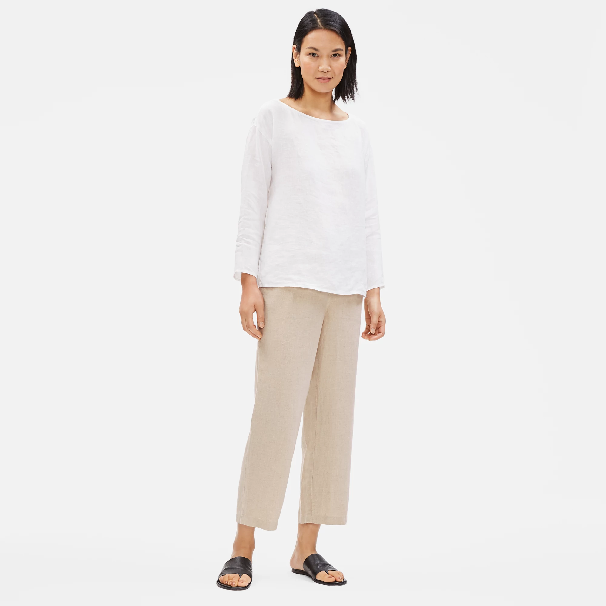 Organic Linen Straight Cropped Pant | EILEEN FISHER